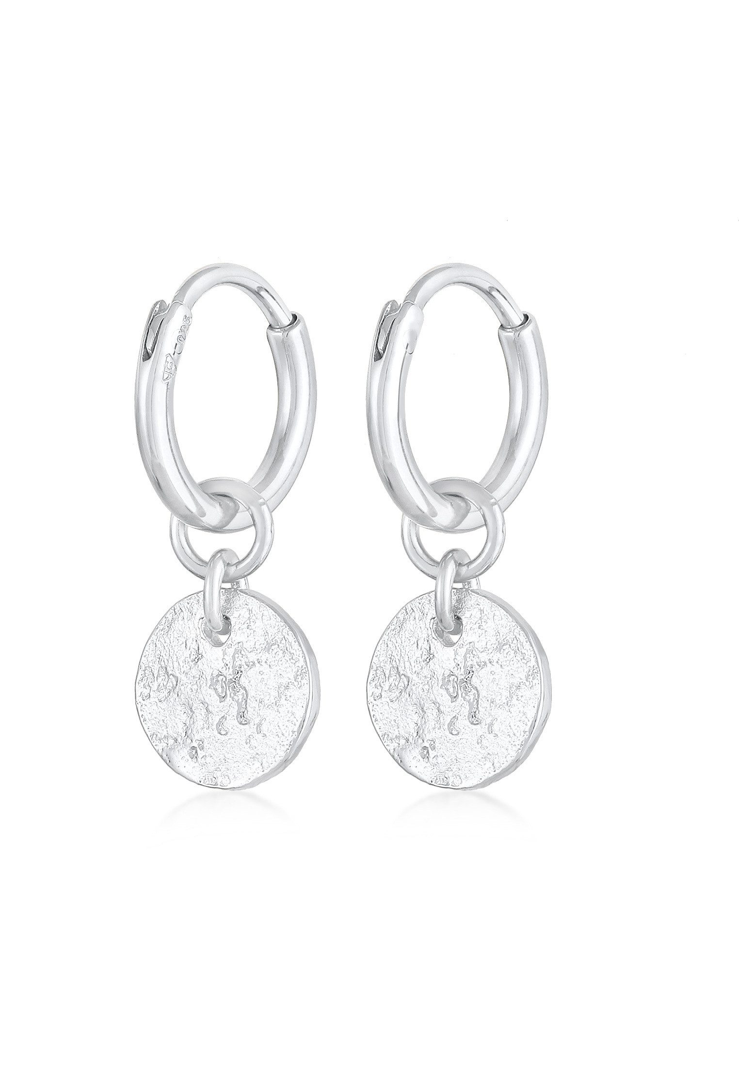 Elli Paar Creolen Creolen Coin Plättchen Struktur 925 Silber, Geo