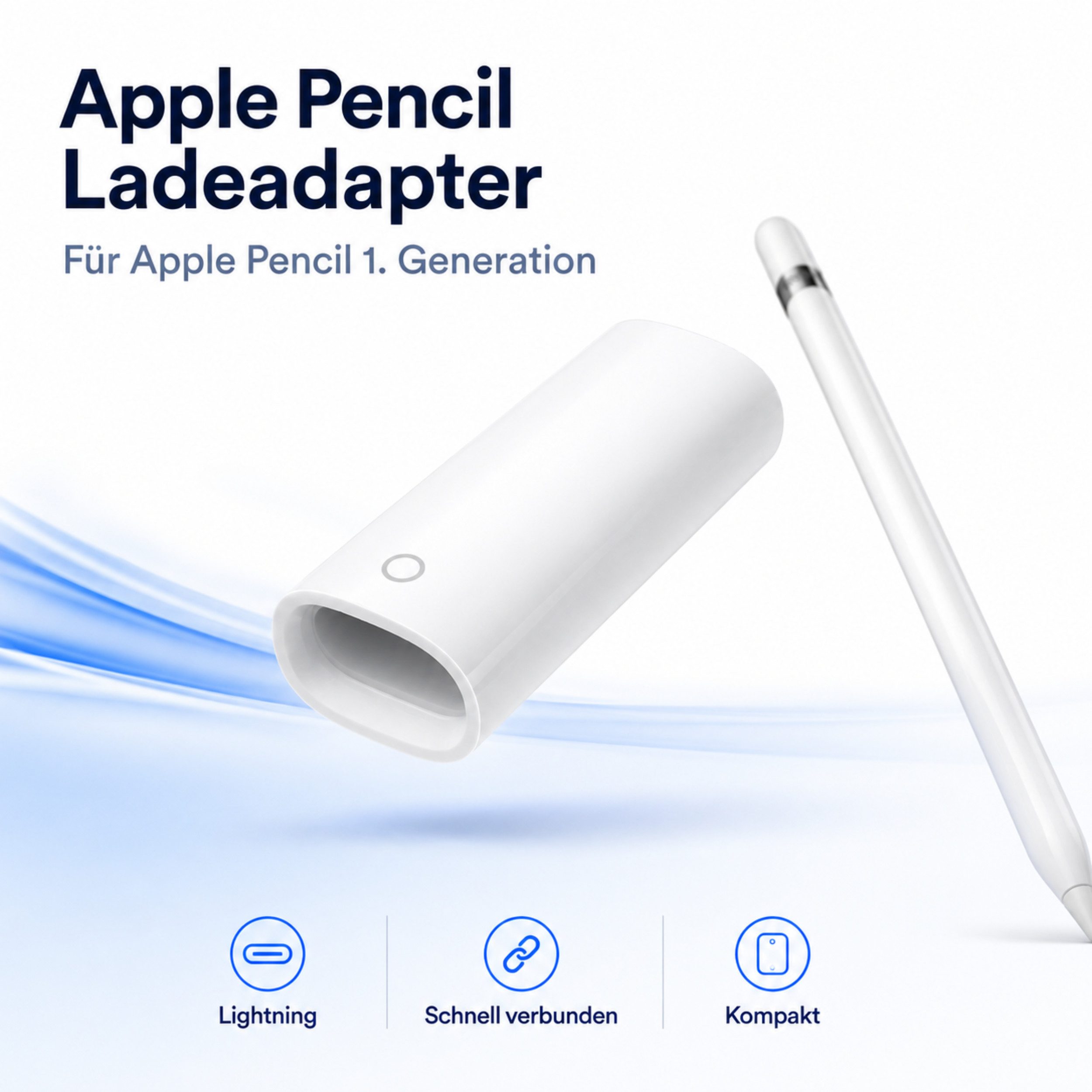 PlugUp Apple Pencil Ladeadapter für Apple Pencil 1. Generation Konnektor Tablet-Adapter Lightning zu Lightning, Lightning zu Lightning Ladeadapter für die 1. Generation Apple Pencil