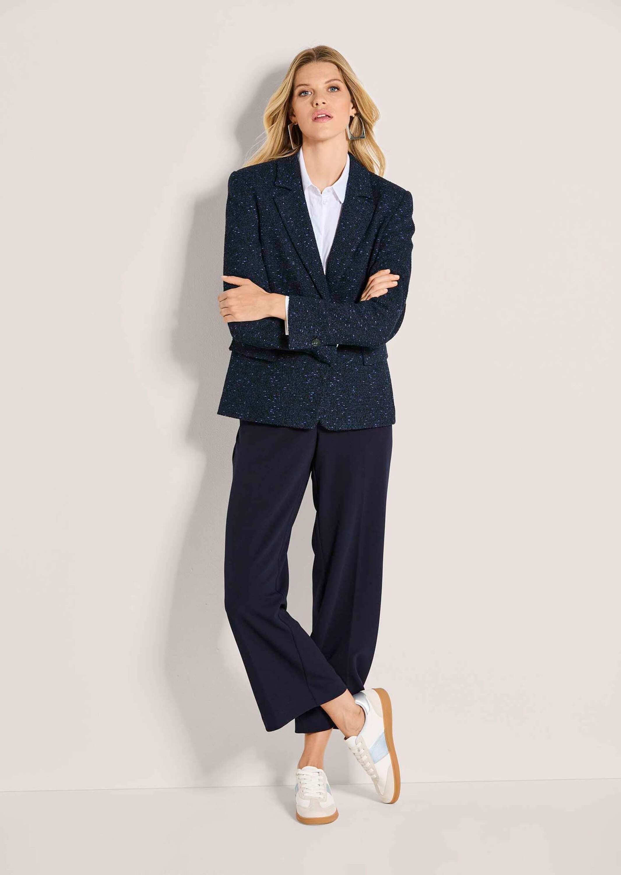 MADELEINE Kurzblazer Tweed-Blazer mit Glanzeffekt Viskoseblazer mit Reverskragen, Taschen, Knopfverschluss und Langarm