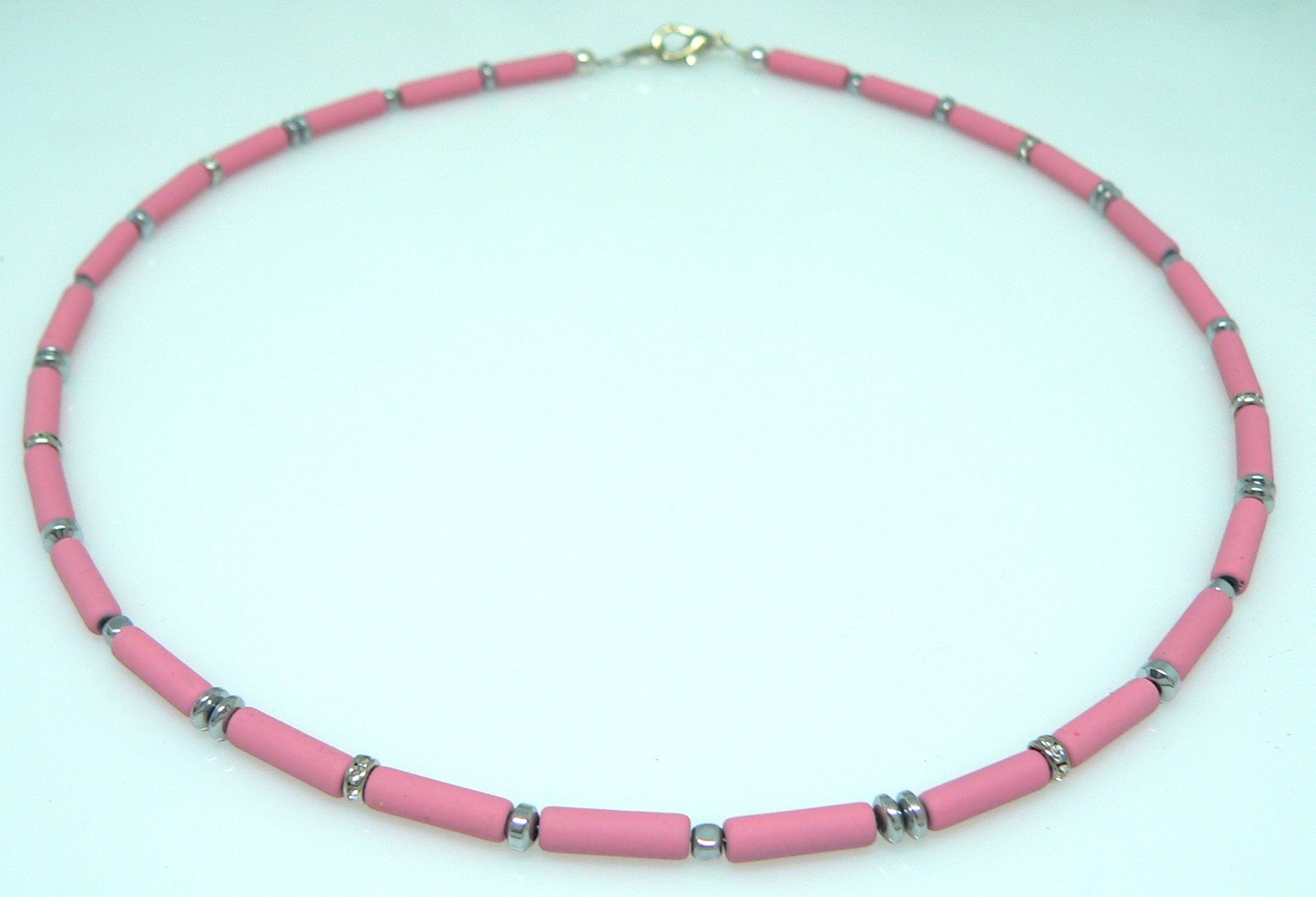 traumschmuck Kette ohne Anhänger 034d Halskette Walzen Hämatit rosa Hämatit silberfarben Strass (Geschenk, Muttertag, Weihnachten, Geburtstag, Valentinstag, inkl Schmuckbox), Made in Germany