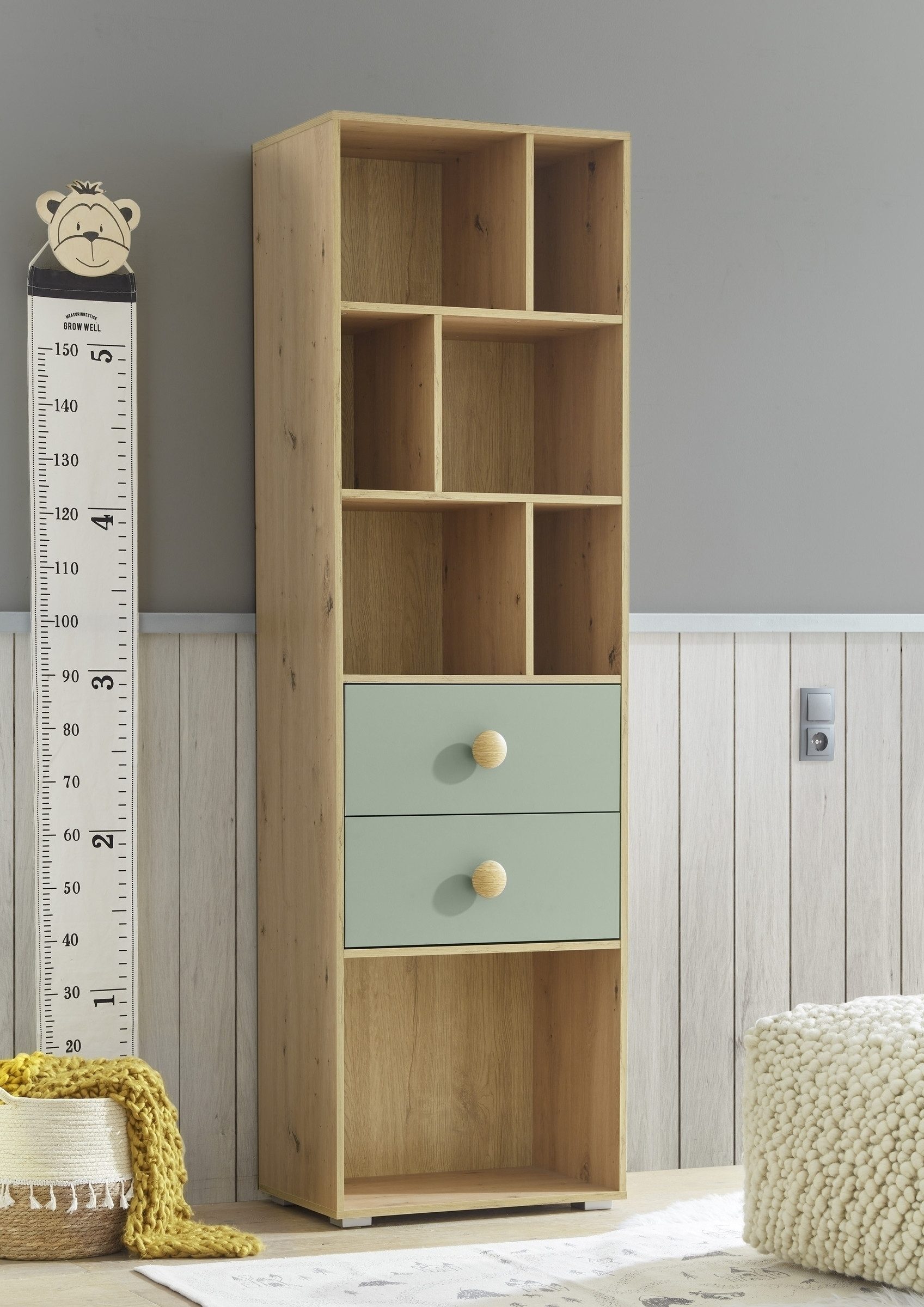 PREISBRECHER Standregal Birta, 2 Schübe, 7 Fächer, Artisan Eiche Dekor/Salb günstig online kaufen