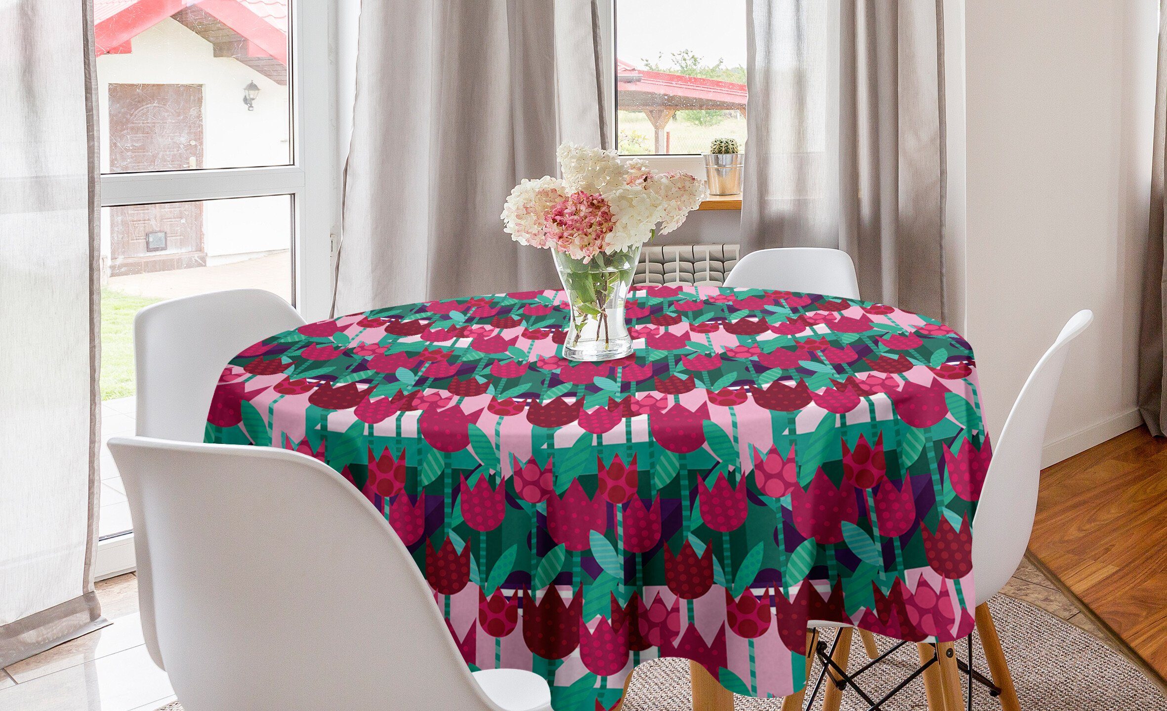 Abakuhaus Tischdecke Kreis Tischdecke Abdeckung für Esszimmer Küche Dekoration, Blumen Abstrakte Tulpen Blumen