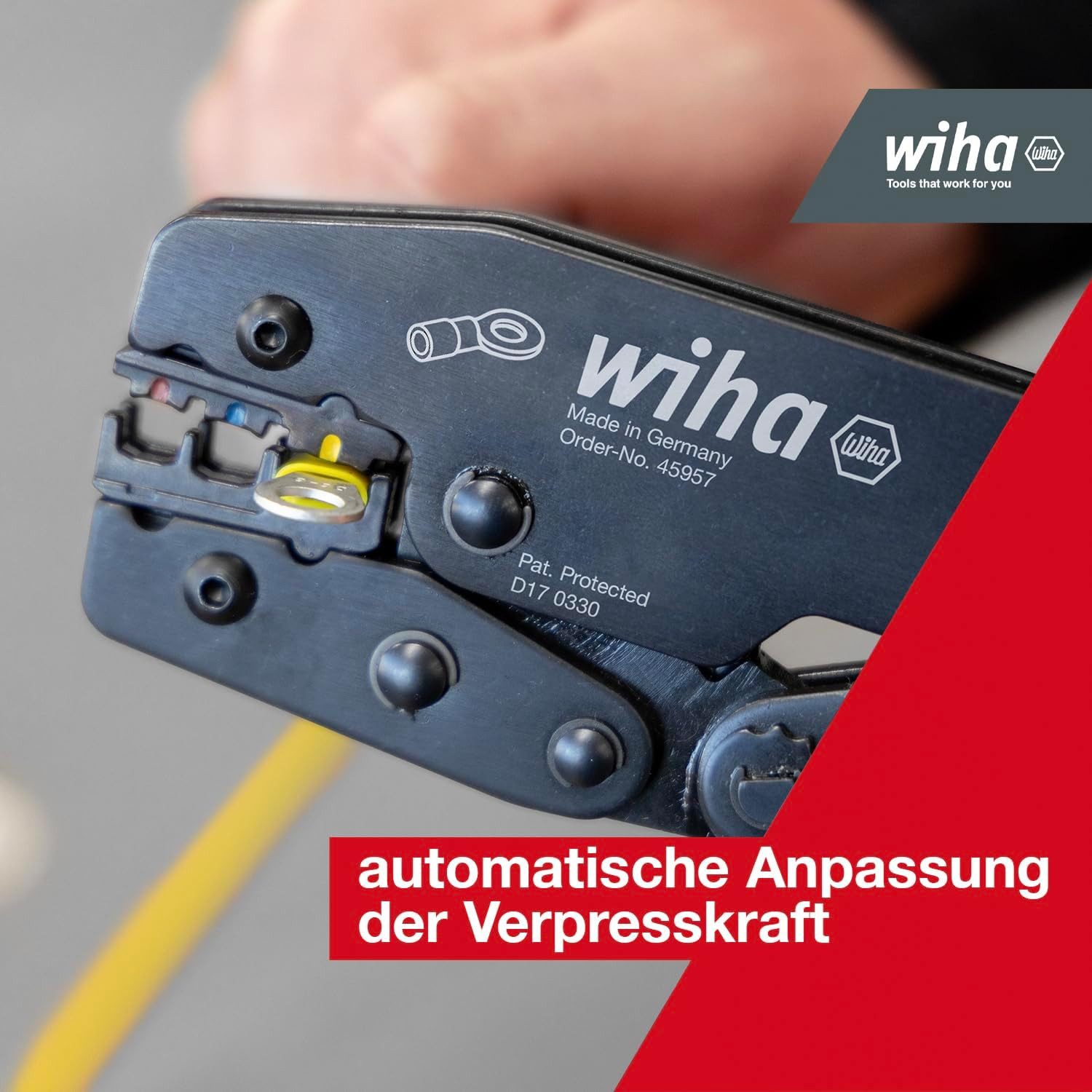 Wiha Crimpzange (45957), automatische Anpassung der Presskraft