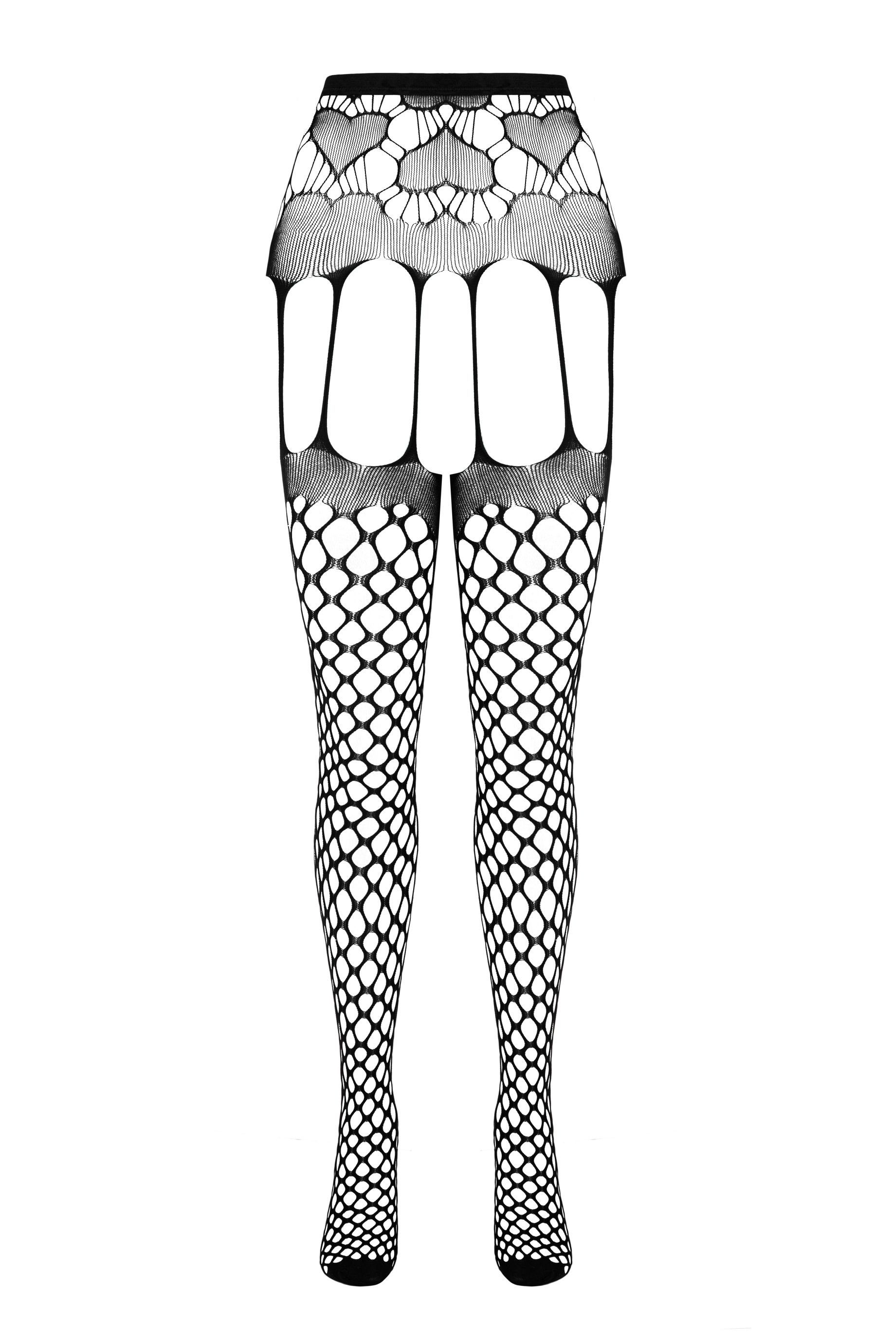 Passion Strapsstrümpfe Strapsstrümpfe schwarz Ouvert-Strumpfhose Netz elastisch (1-Paar)