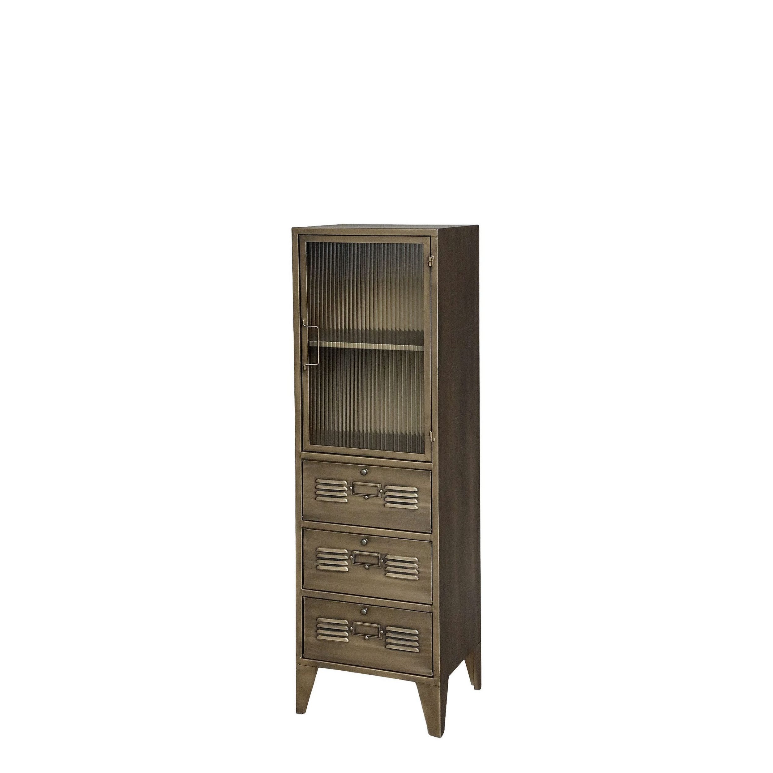 Chic Antique Vitrine Industrial Spind Golden Amaury mit geriffeltem Glas