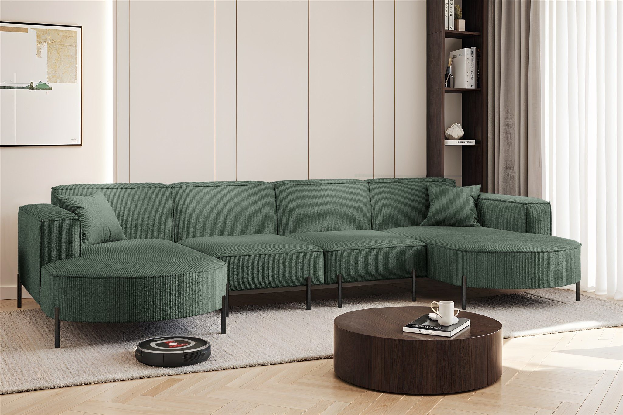 Fun Möbel Wohnlandschaft U-Form Sofa FUN MALAGA XL in Stoff, inkl. 2 Zierkissen, Rundumbezug