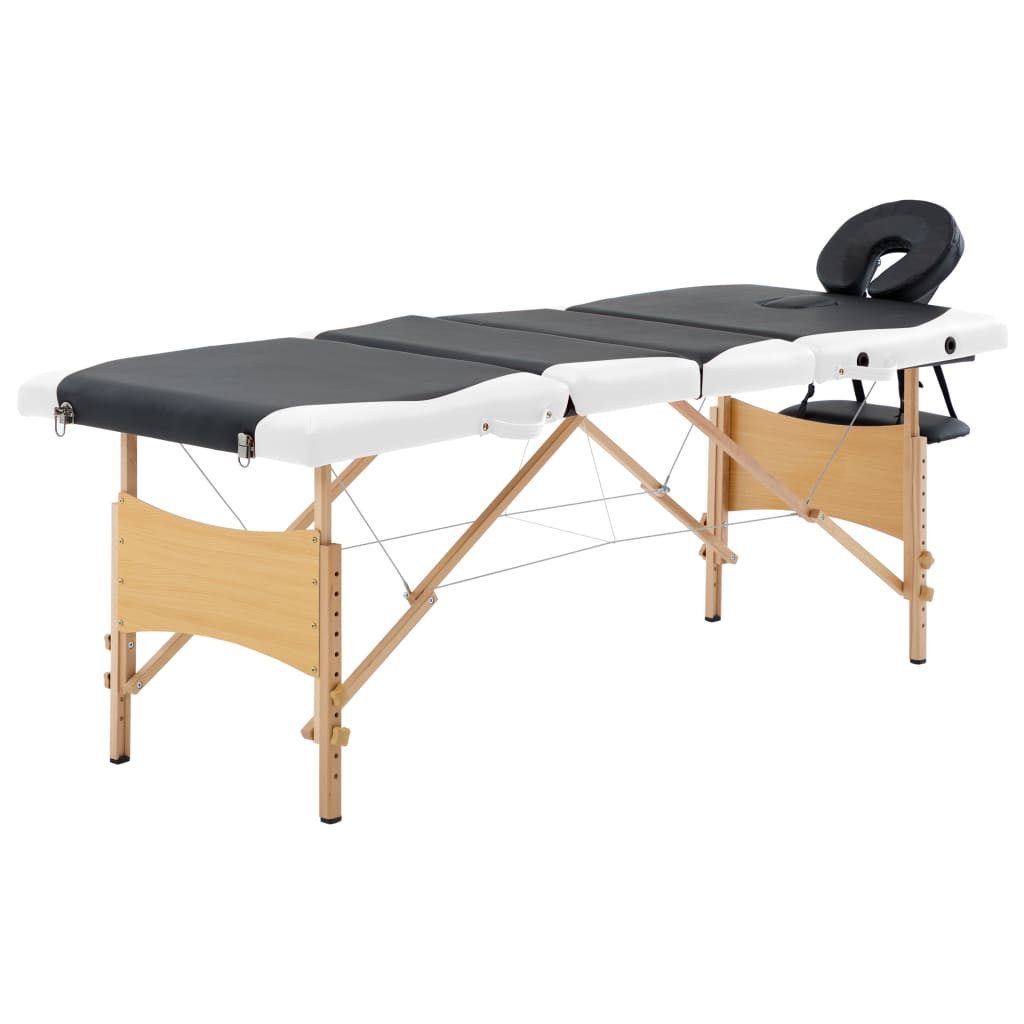vidaXL Massageliege Massageliege Klappbar 4-Zonen mit Holzgestell Schwarz und Weiß