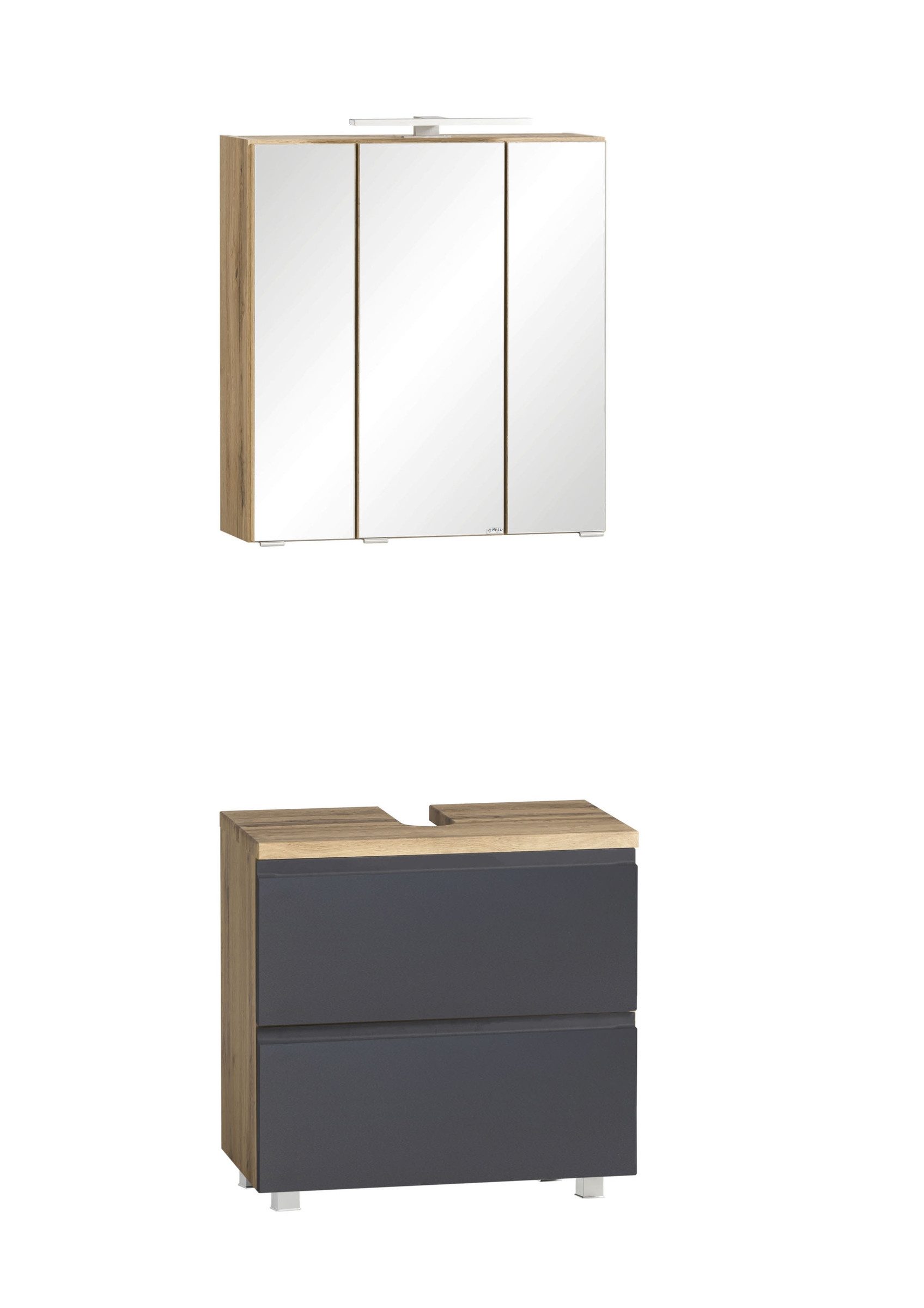 HELD MÖBEL Badmöbel-Set (2-teilig) in grau / Wotaneiche-Dekor - 60x195x35cm (BxHxT), (2-teilig)