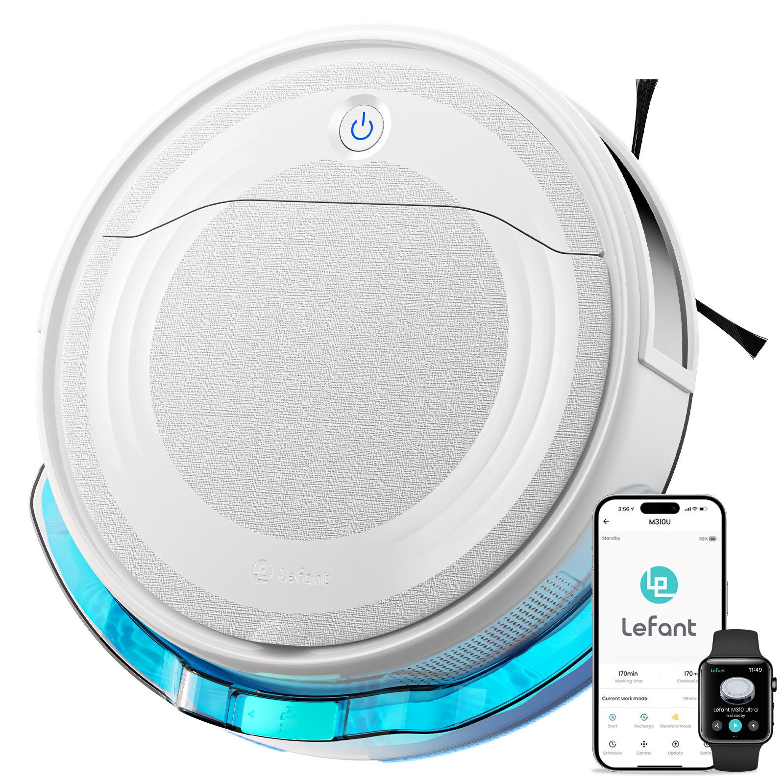 Lefant Saugroboter M310Ultra Saugroboter mit Wischfunktion, 6000Pa, 7.9 cm Ultra Flach, Beutellos, 190° PSD-Hindernisvermeidung, Burstenloses Design, 170 Min