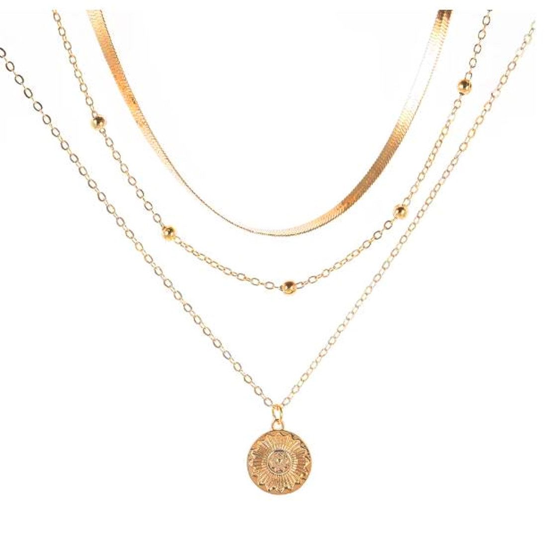 KARMA Ketten-Set Damenkette Halskette mehrlagig Layer Kette, Kette Damen Halsschmuck Layer Karbainerverschluss. Reduzierter Preis € 12,90. Unverbindliche Preisempfehlung € 22,90