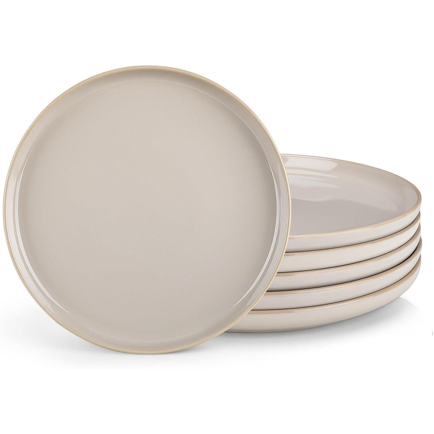 LuxusKollektion Teller-Set Speiseteller 6er Set 26cm Steingut Speiseteller 6er Set Soft Beige