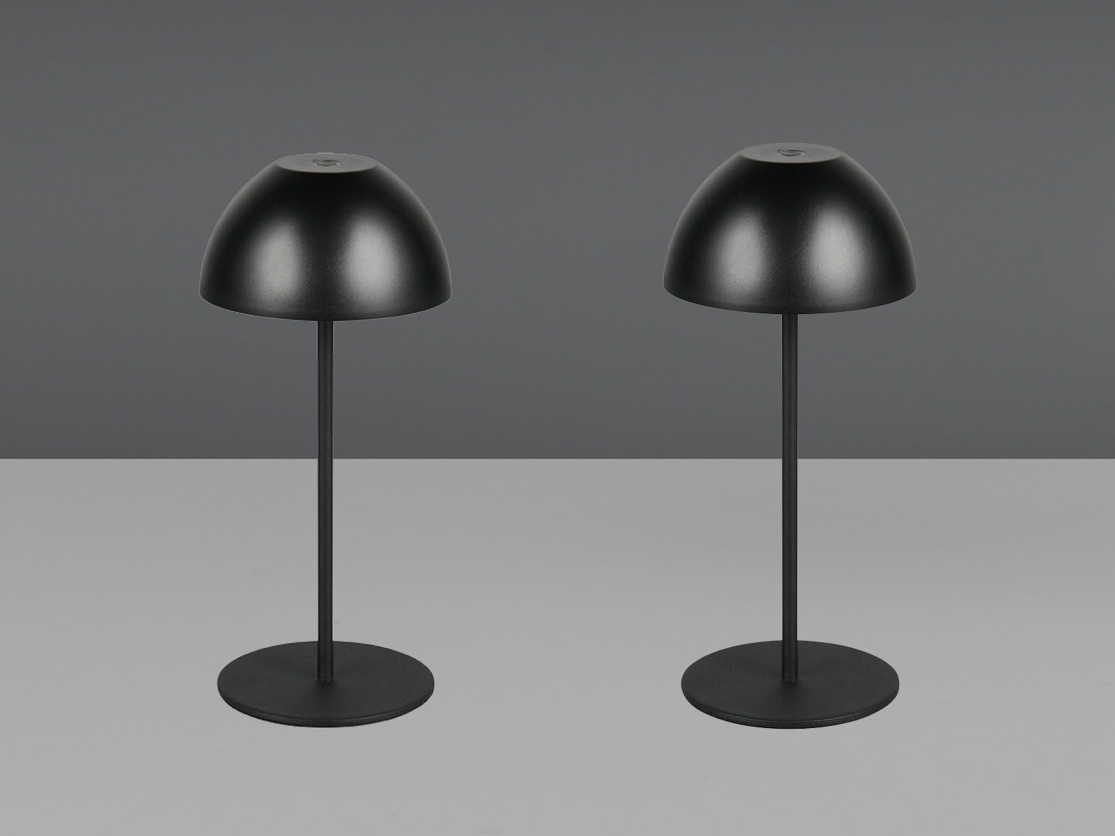 Reality Leuchten LED Außen-Tischleuchte, dimmbar, LED fest integriert, Warmweiß, 2er SET Outdoor USB Pilz-Lampen Schwarz, kabellos mit Akku, 20cm klein