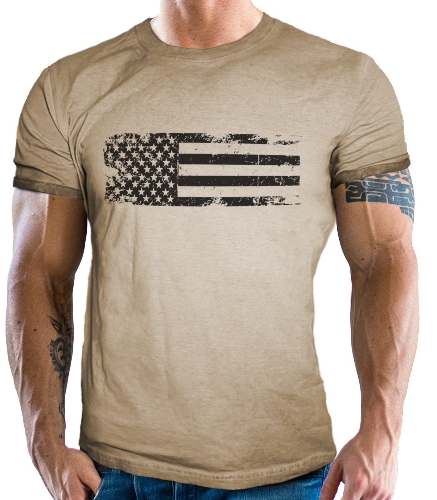 US Flag Look Vintage BANDIT® Fans: Army für Jeans Washed GASOLINE T-Shirt USA
