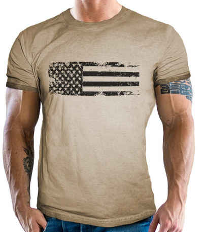 GASOLINE BANDIT® T-Shirt für US Army Fans: USA Flag Vintage Washed Jeans Look