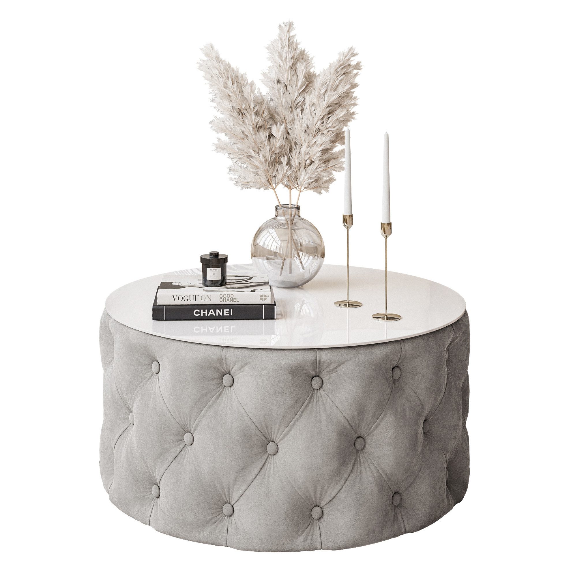 Lookway Couchtisch CHESTERFIELD 70 cm runder gepolsterter couchtisch