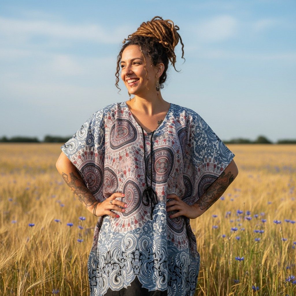 Guru-Shop Longbluse Poncho, Mandala Tunika, Boho Kaftan, Kurzarm.. alternat günstig online kaufen