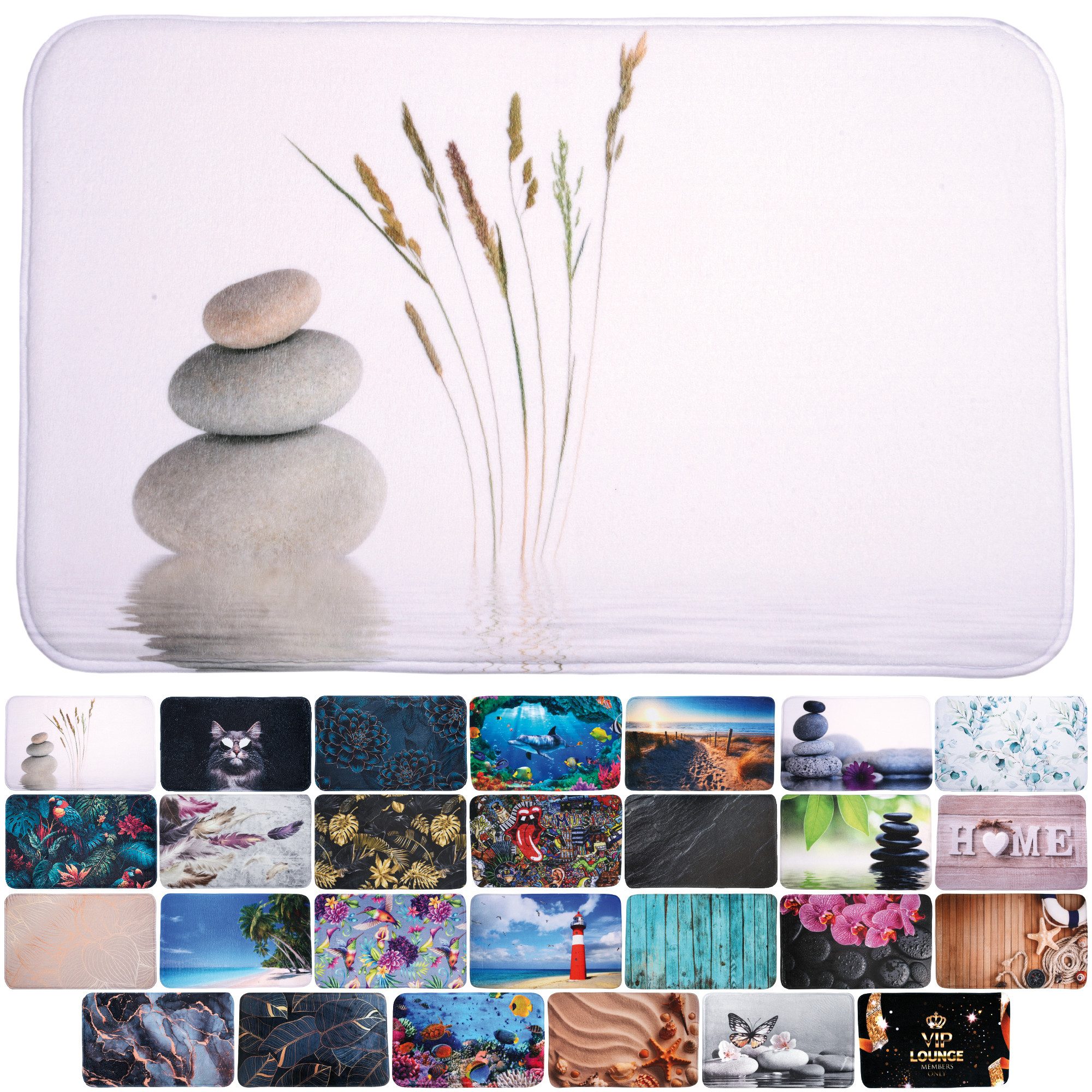 Sanilo Badematte mit Motiv, viele schöne Badteppiche zur Auswahl, Höhe 15 mm, rutschhemmend beschichtet, schnell trocknend, Polyester, rechteckig, waschbar, sehr weich, hochwertig & modern, verschiedene Größen