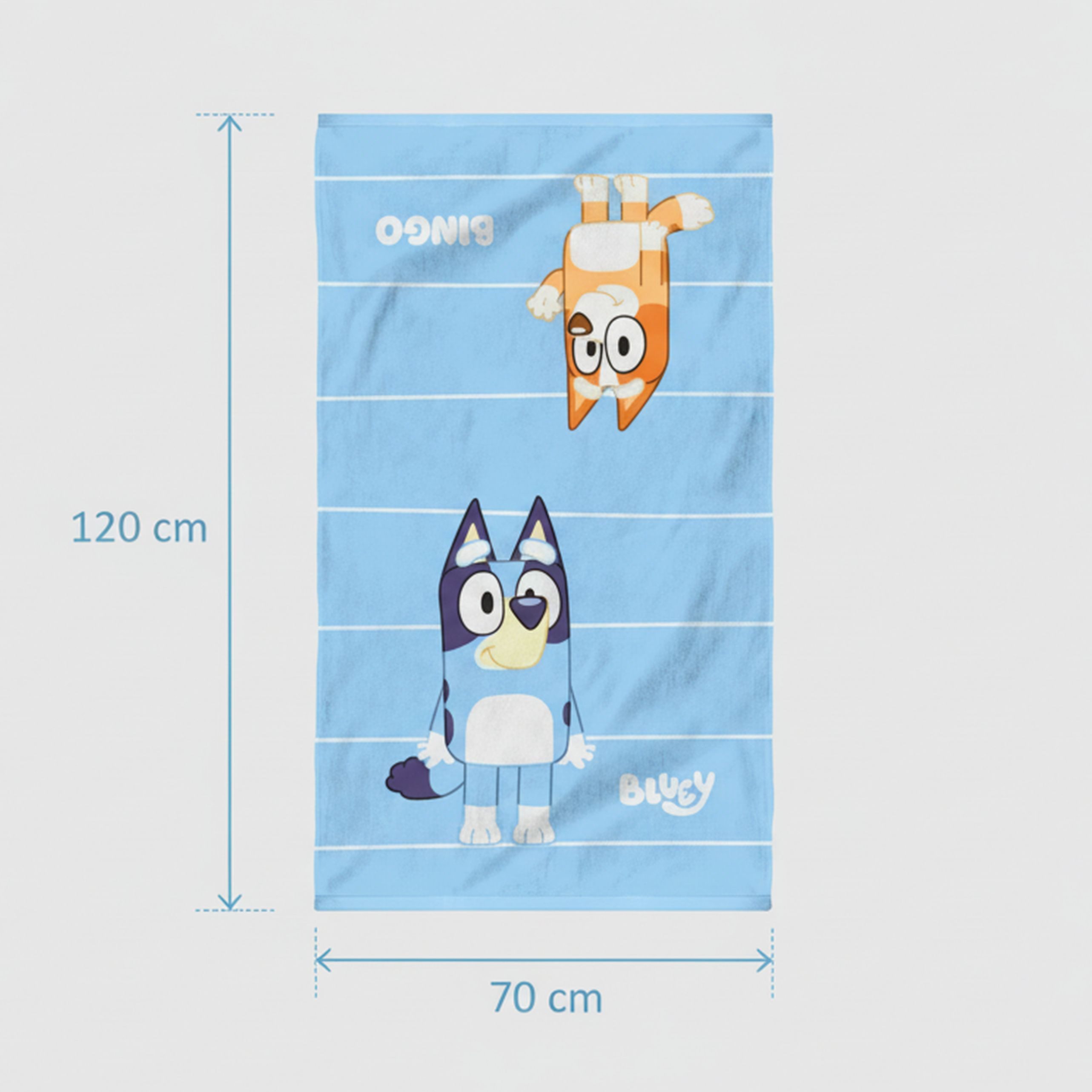 MTOnlinehandel Badetuch Bluey & Bingo, Kinder Strandtuch 70x120 cm, 100 % Baumwolle, Perfekt für Strand, Pool und Badezimmer, ideal für kleine Bluey Fans