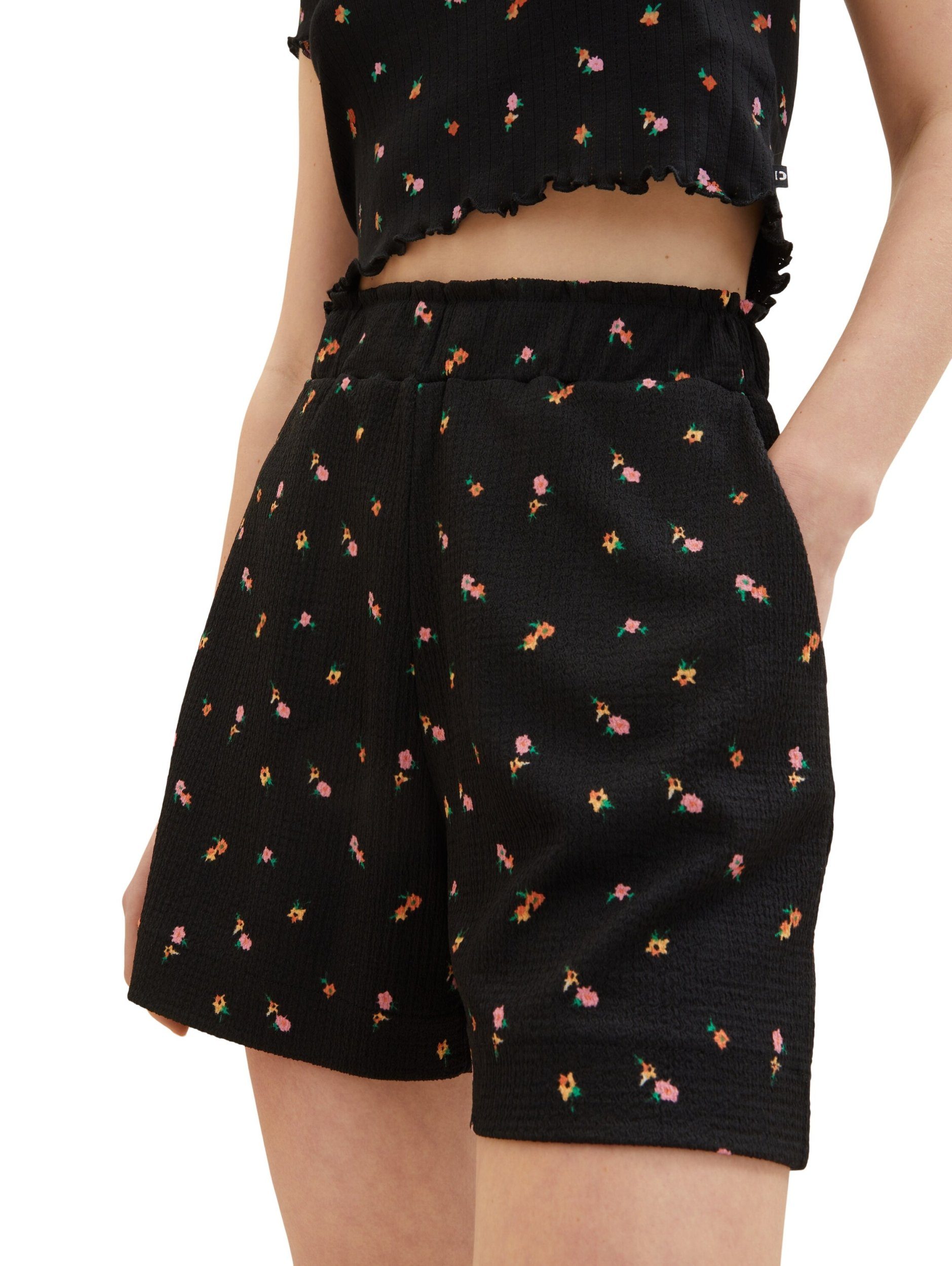 TAILOR Shorts black 31950 print shorts flower small TOM Easy structured
