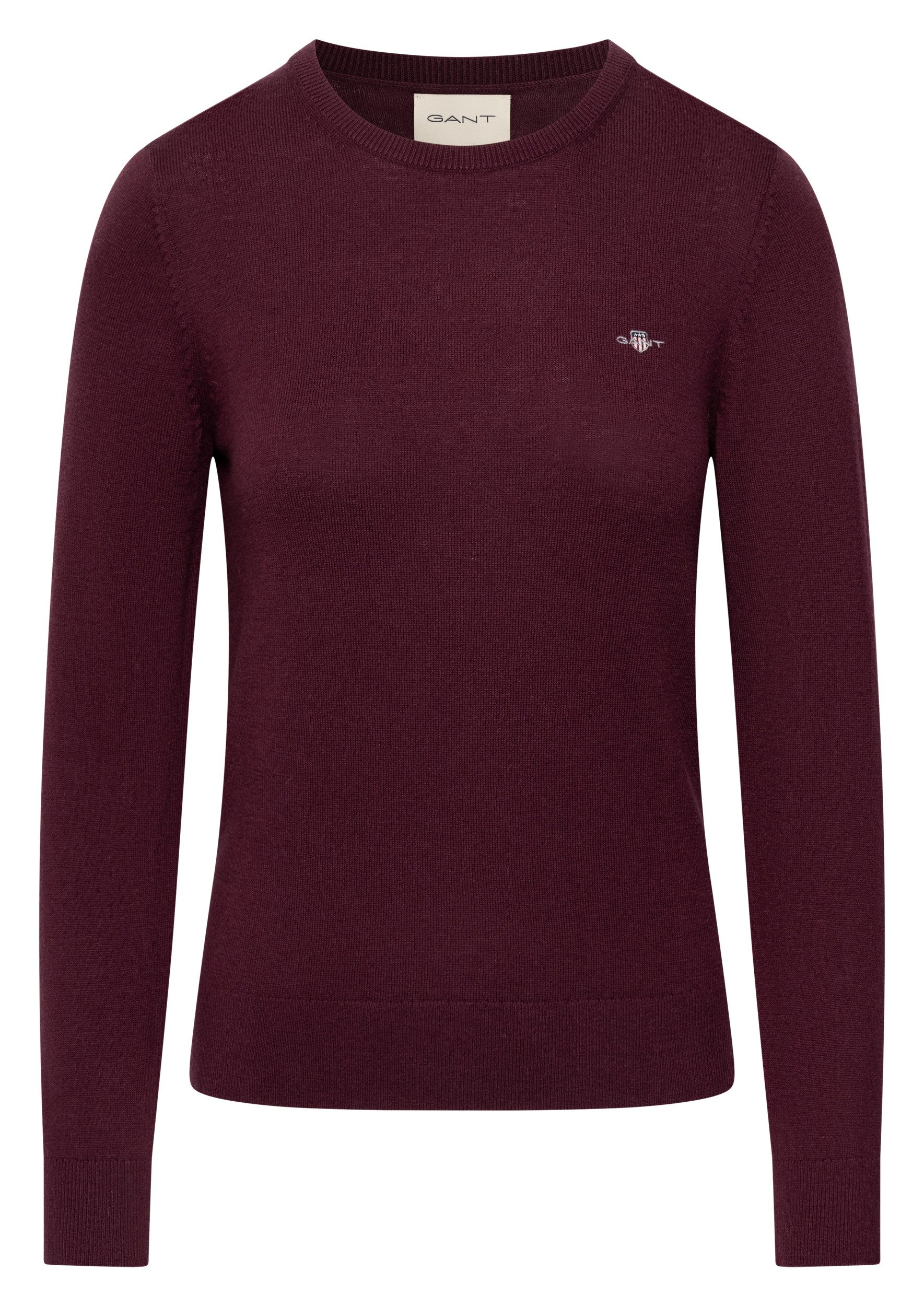 Gant Rundhalspullover WOOL COTTON C-NECK aus Wolle und Baumwolle