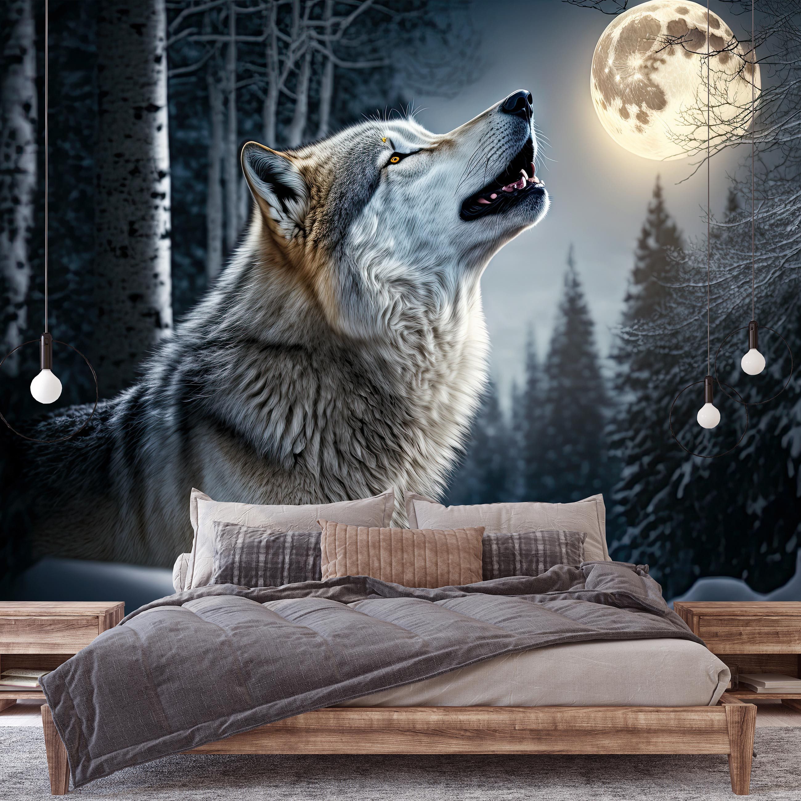 Wallarena Fototapete Wolf Tiere Wald Nacht Wohnzimmer Schlafzimmer Vlies Ta günstig online kaufen