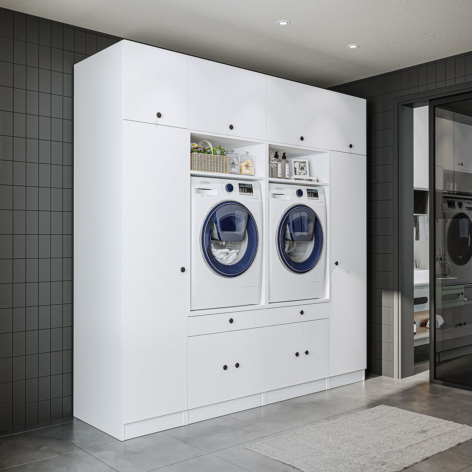 Roomart Waschmaschinenumbauschrank 224 cm (Schrankwand für Waschküche und H günstig online kaufen