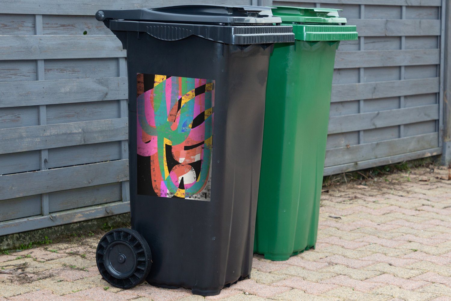Rosa Container, - Kunst Abstrakt - Mülleimer-aufkleber, - Abfalbehälter Grün Wandsticker Mülltonne, Sticker, (1 Farben St), MuchoWow -