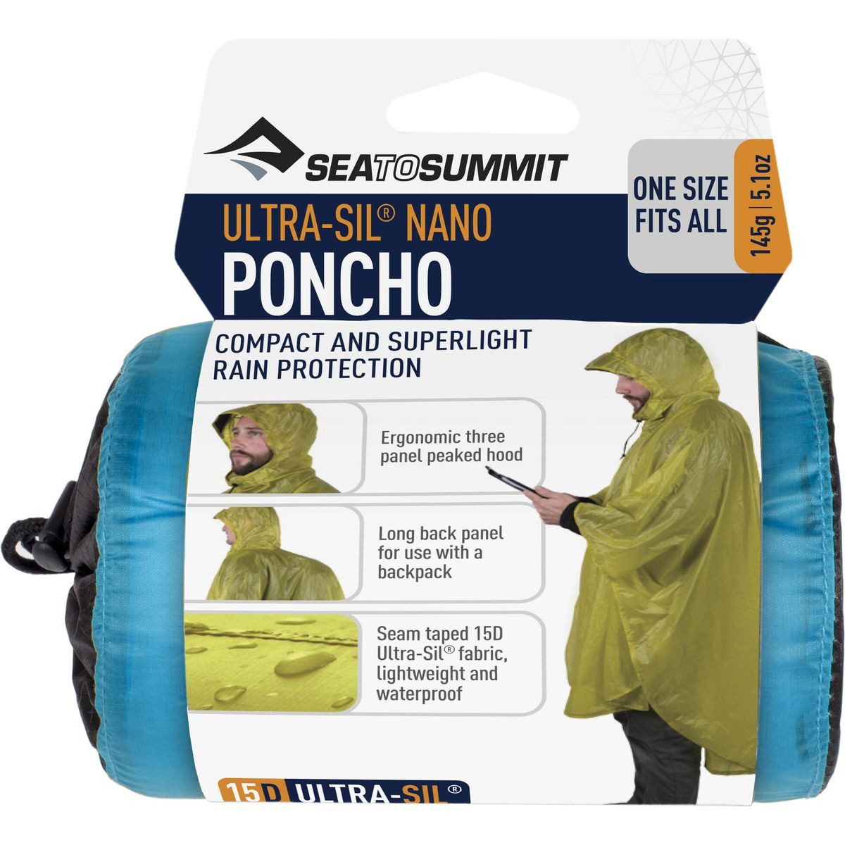 sea to summit Outdoorjacke Ultra-sil Nano Poncho Leichter, wasserdichter Poncho für Wanderungen, ideal für warme