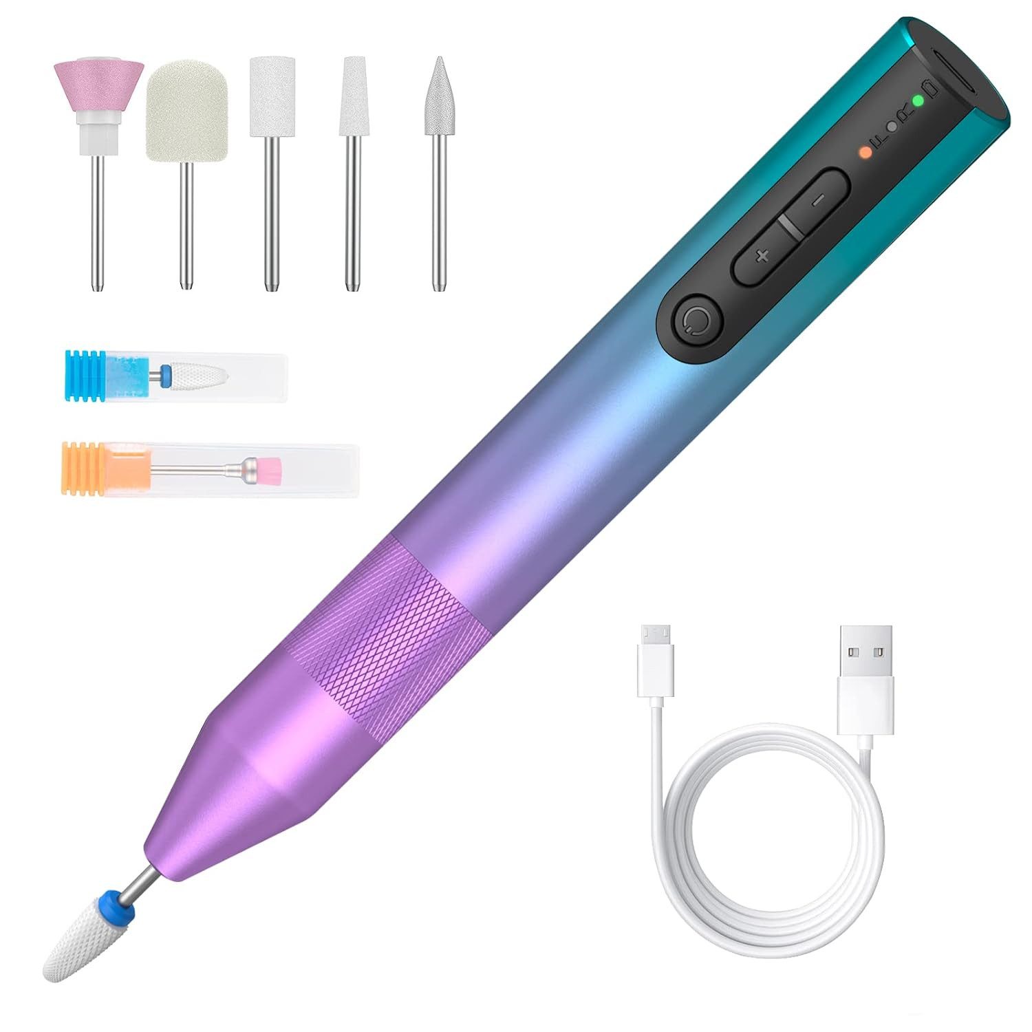 GarveeMore Maniküre-Pediküre-Set, 1-tlg., 5 Nagelfräseraufsätze, 1 Keramikaufsatz, Nagelkunstpinsel, Geräuscharm und vibrationsarm