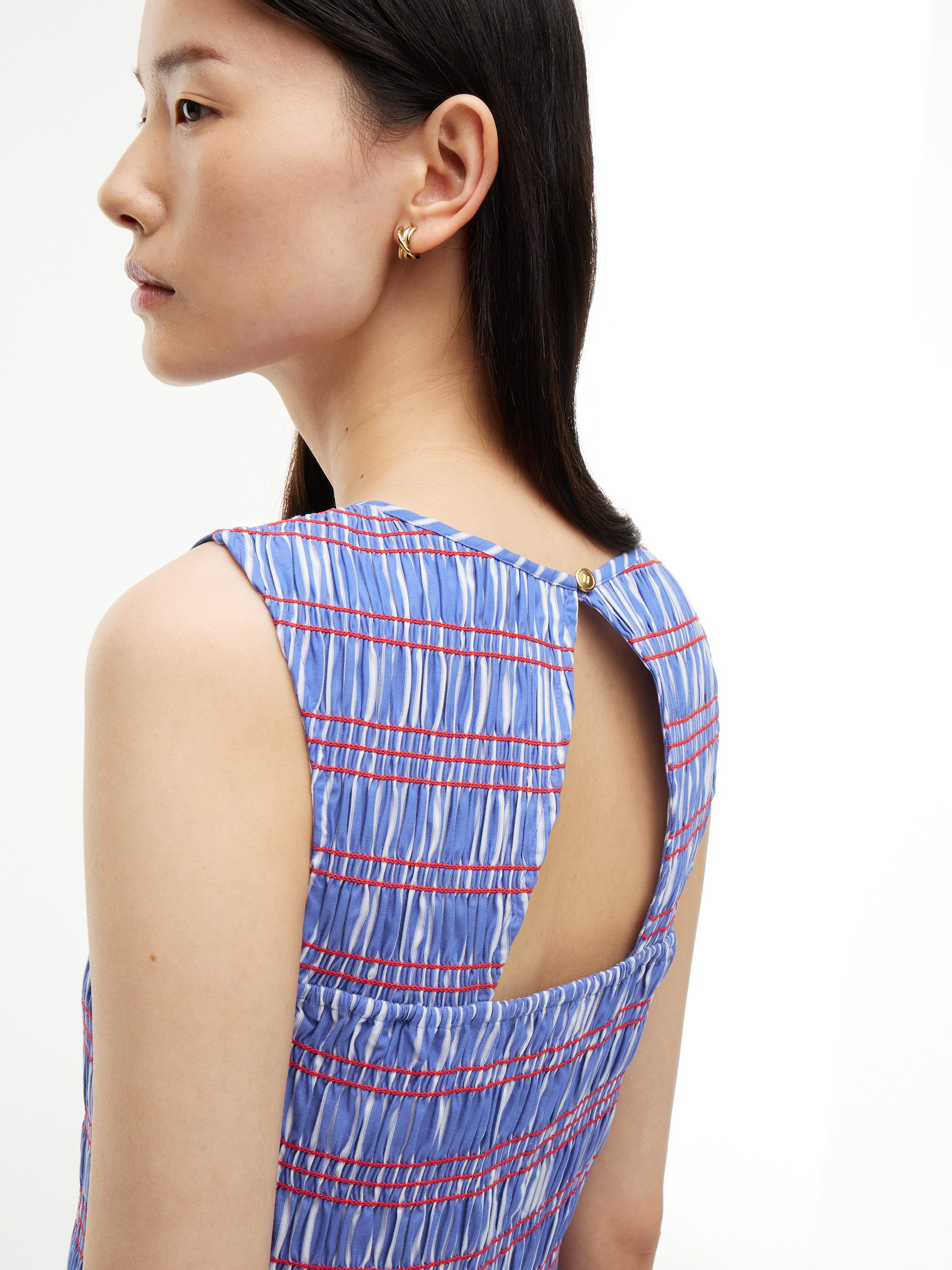 Tommy Hilfiger Smokkleid SMOCKING STRIPE NS MIDI DRESS Baumwolle, wadenlang, gesmoktes Oberteil – Bild 5 von 5