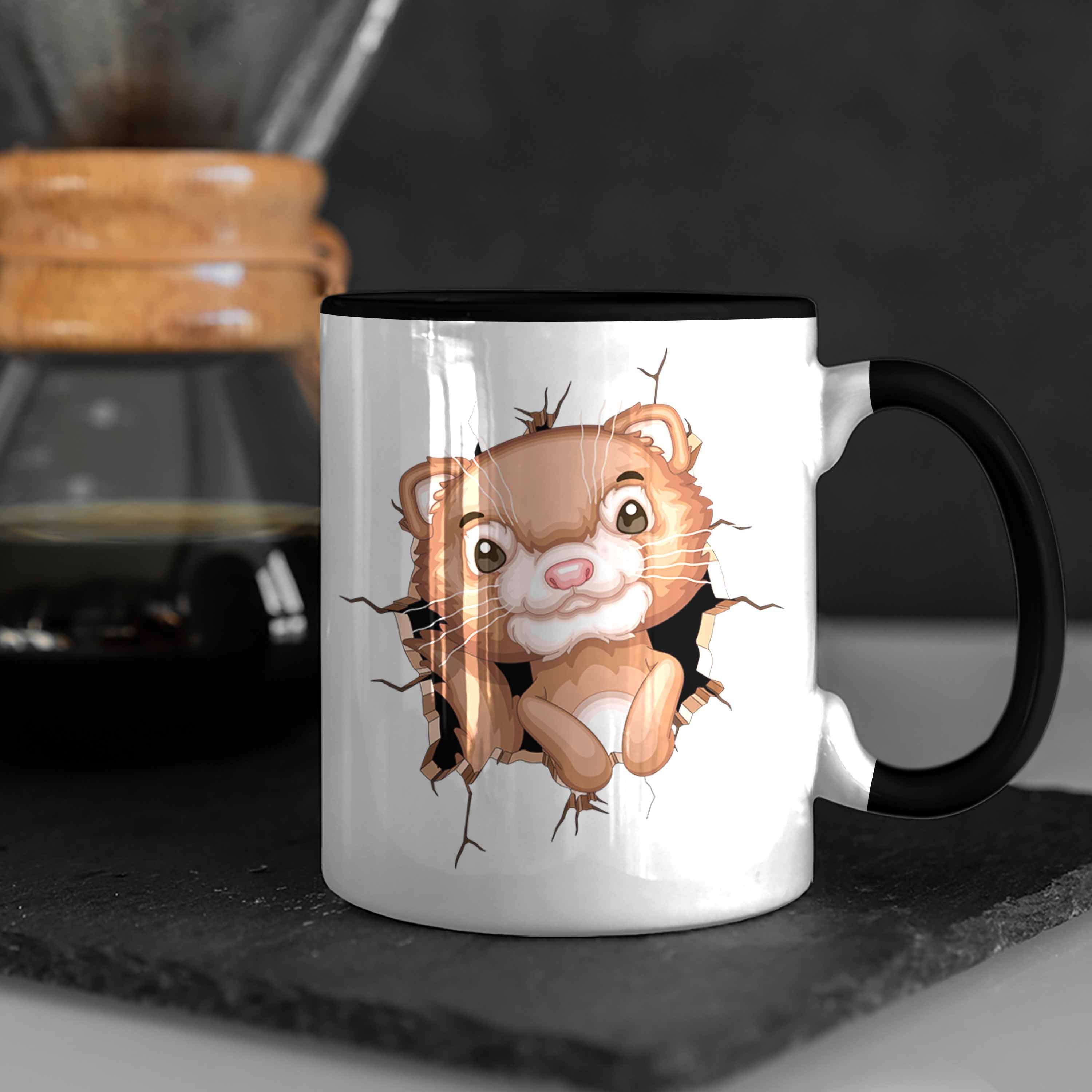 Trendation Tasse Schwarz 3D Grafik Kaffee-Becher Lustige Otter Tasse Geschenkdidee Otter-Liebha
