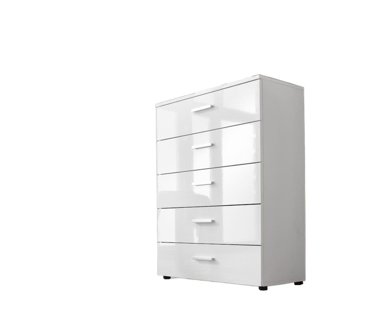 BMG Möbel Kommode Monaco 6 (Kommode mit 5 Schubladen), BxHxT 65 x 91 x 32 cm, Fronten Hochglanz Weiß