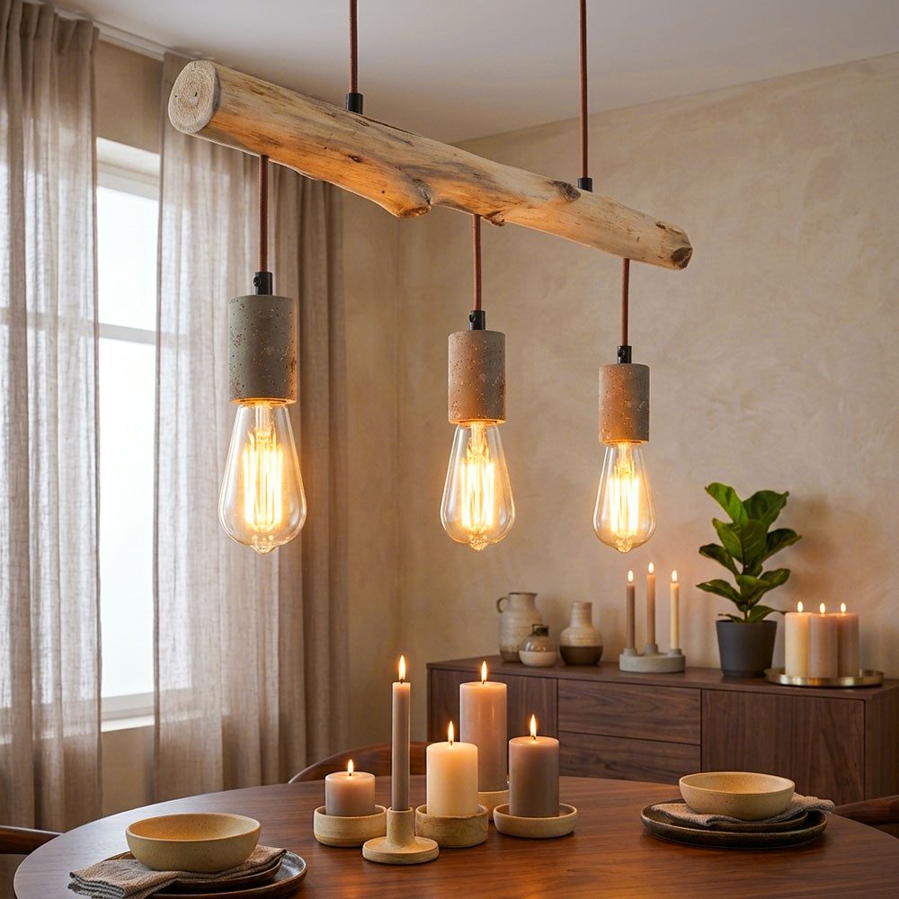 GLOBO LIGHTING LED Pendelleuchte, Leuchtmittel inklusive, Warmweiß, Hängeleuchte Holz Esstisch Lampe Küche hängend Retro Deckenleuchte