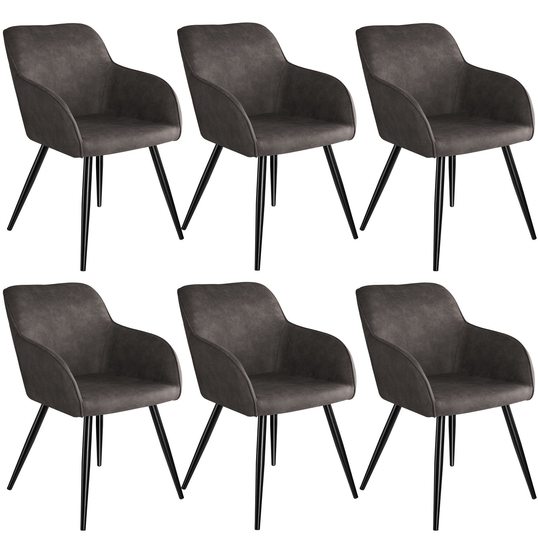 tectake Esszimmerstuhl 6er Set Stuhl Marilyn Stoff, schwarze Stuhlbeine (6er  Set, 6 St), gepolstert, gepolsterter Sitz