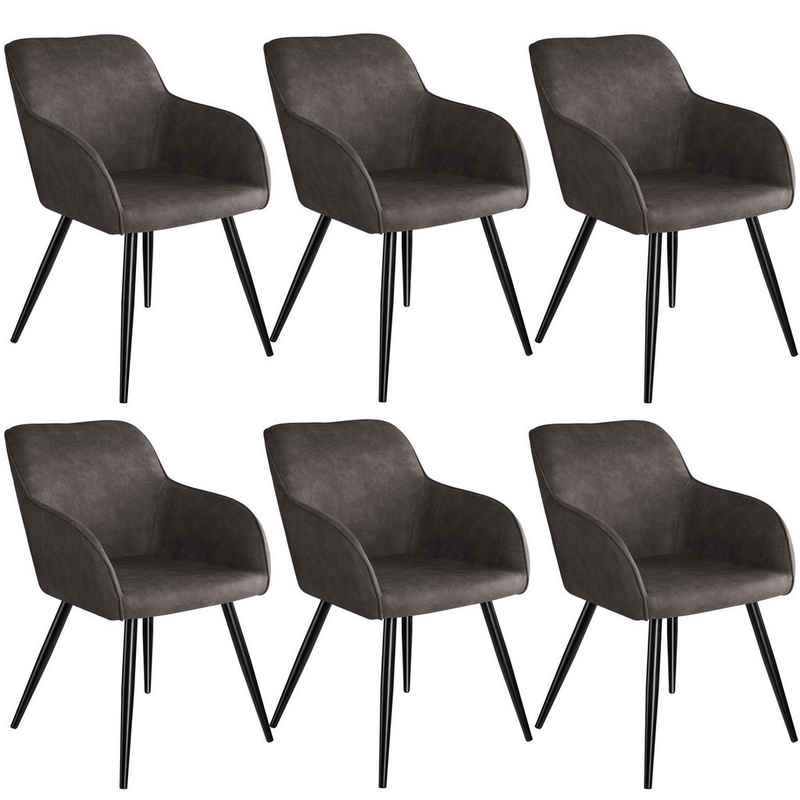 tectake Esszimmerstuhl »6er Set Stuhl Marilyn Stoff, schwarze Stuhlbeine« (6 St), gepolstert