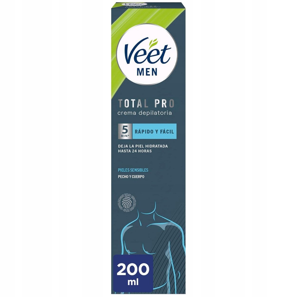 Veet Enthaarungscreme Veet Men Total Pro Haarentfernungscreme für empfindliche Haut 200 ml, Entfernt Haare in wenigen Minuten ohne Rasierer