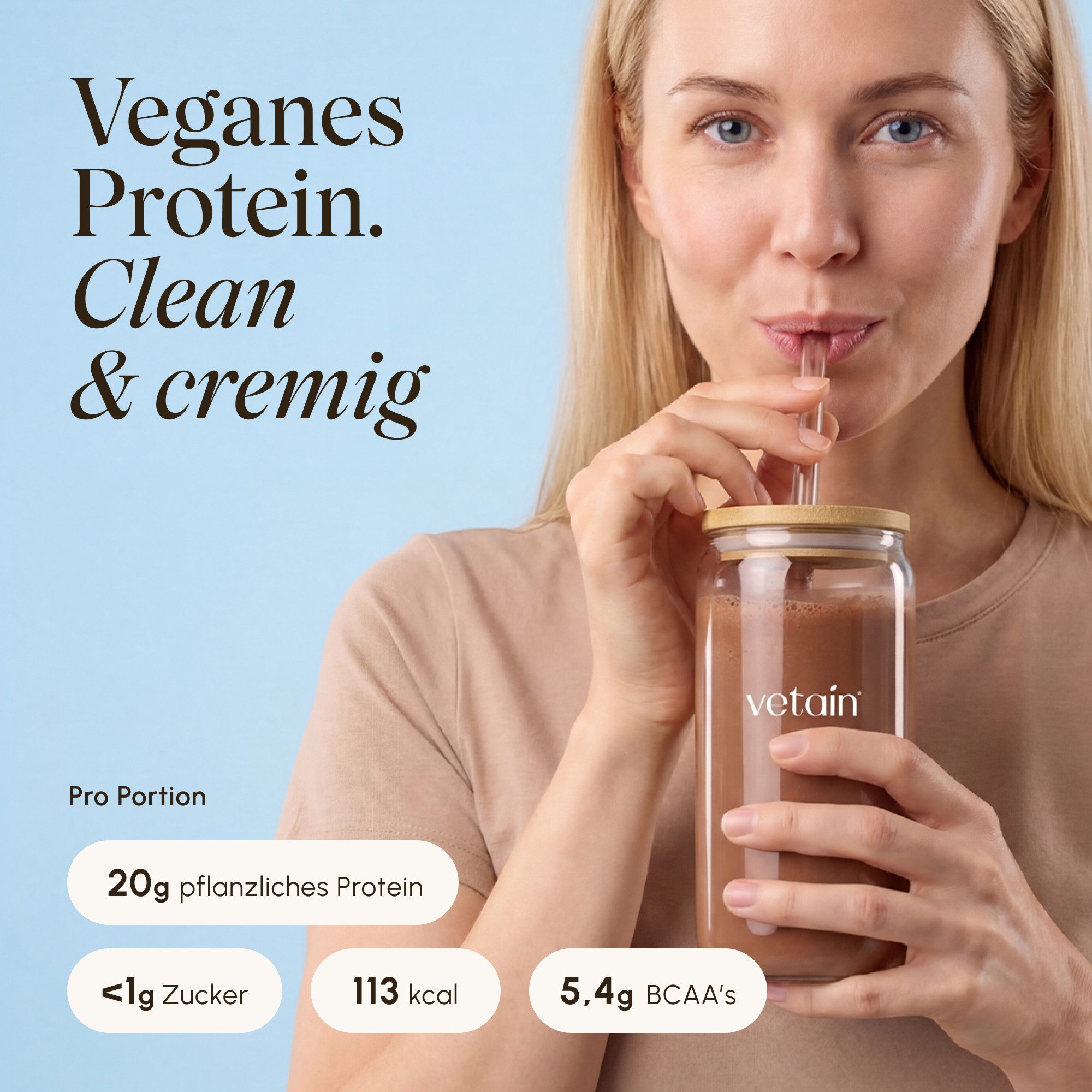 VETAIN Protein Pulver Vegan - Bio Protein Pulver, 540 g, Fermentiertes Erbsenprotein, ohne Stevia, Sucralose & Aspartam – Bild 3 von 5