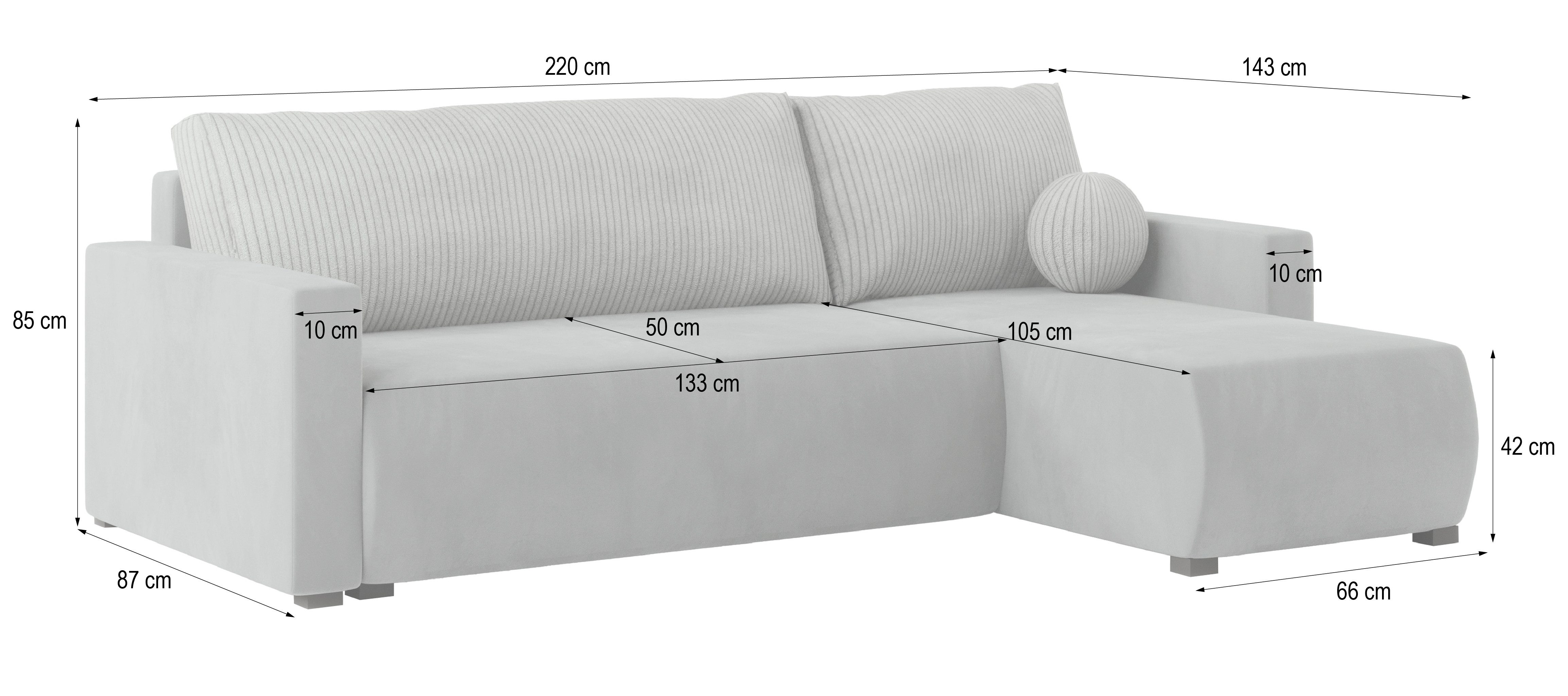 Masseno Ecksofa SORGE mit Schlaffunktion L-Form, Sofa mit Bettkasten