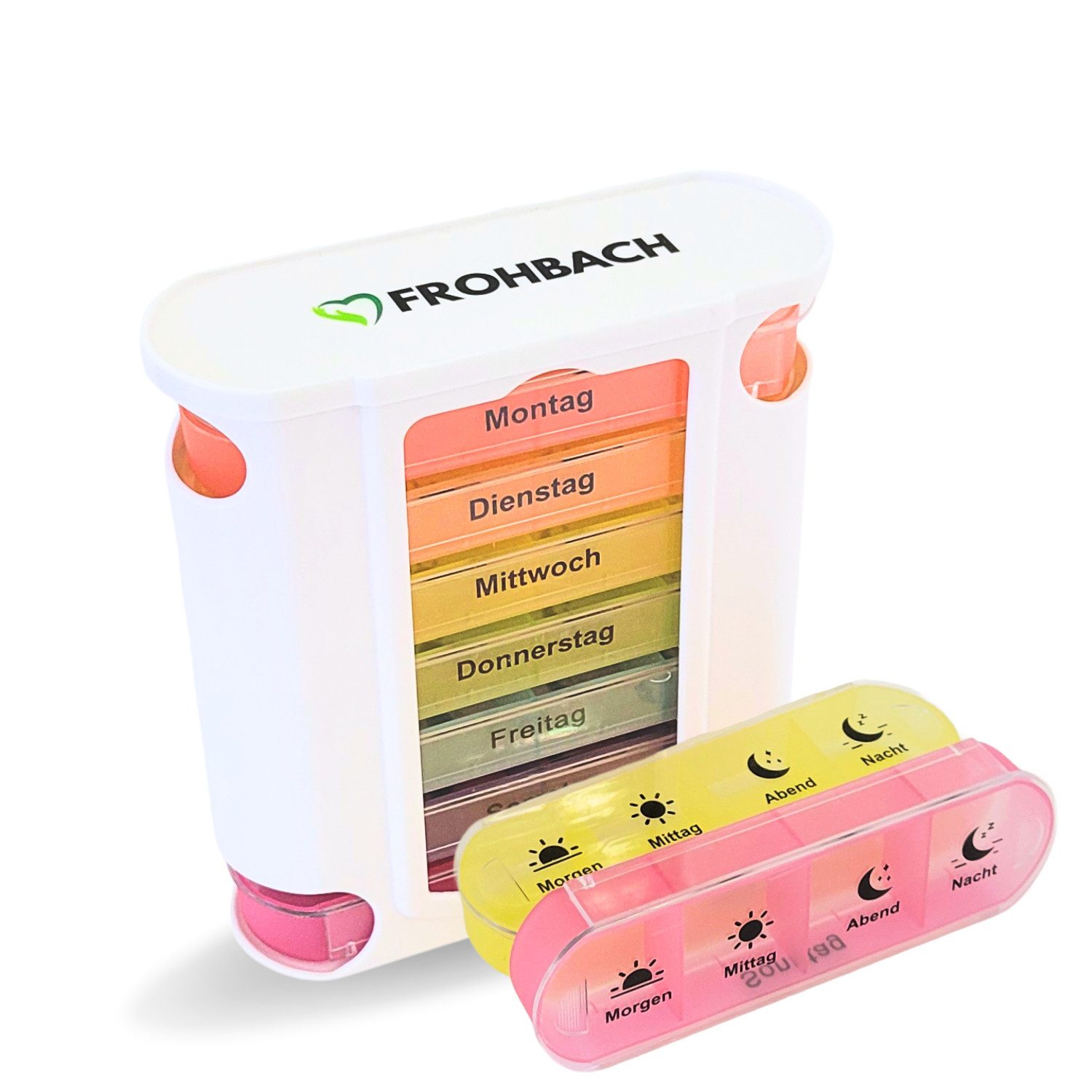 Frohbach Pillendose 7 Tage Tablettenbox - Für 1 Woche, 4 Fächer pro Tag, Pastelledition (1 St)