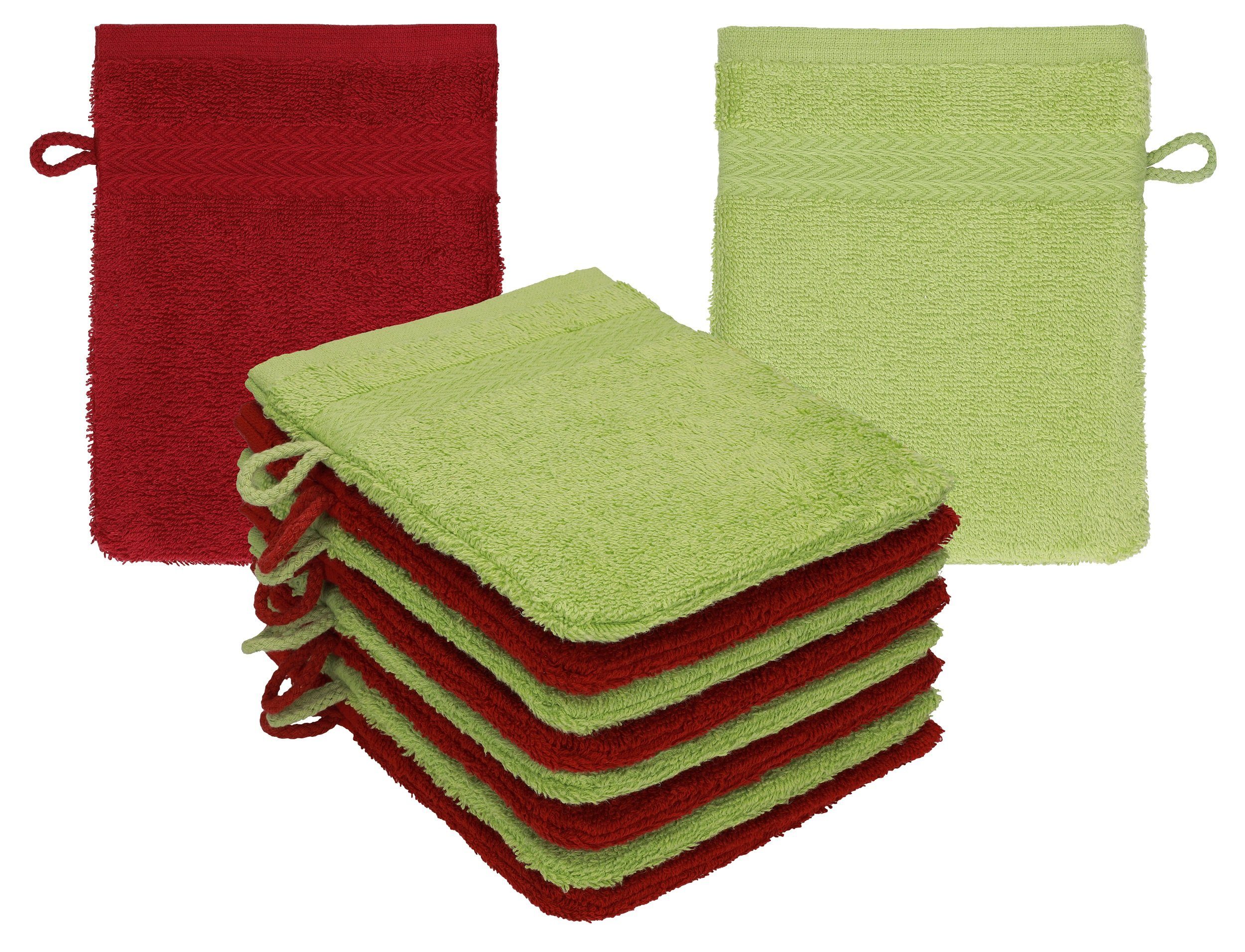 Betz Waschhandschuh 10 Stück Waschhandschuhe Premium 100% Baumwolle Waschlappen Set 16x21 cm Farbe rubinrot - avocadogrün