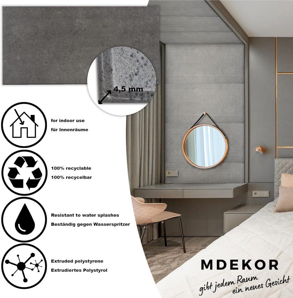 MDEKOR 3D Wandpaneel MDEKOR XPS Dekorative für Innenräume, (4-tlg) 2 m², Betonoptik 50x100 cm Gray Dark, Paneele 4,5 mm dick