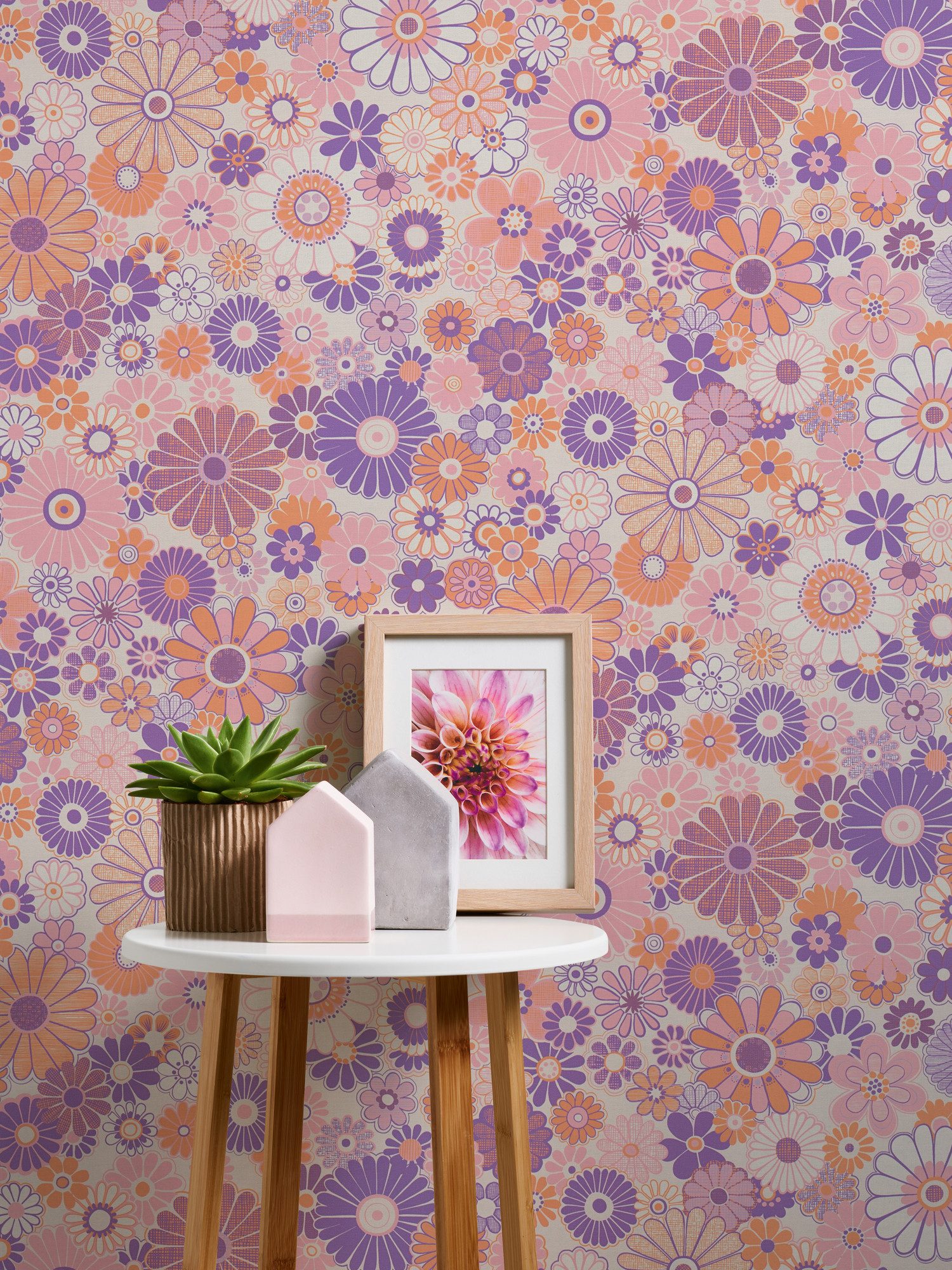 Vliestapete Retro Chic florale Tapete Mustertapete Retro Blumen