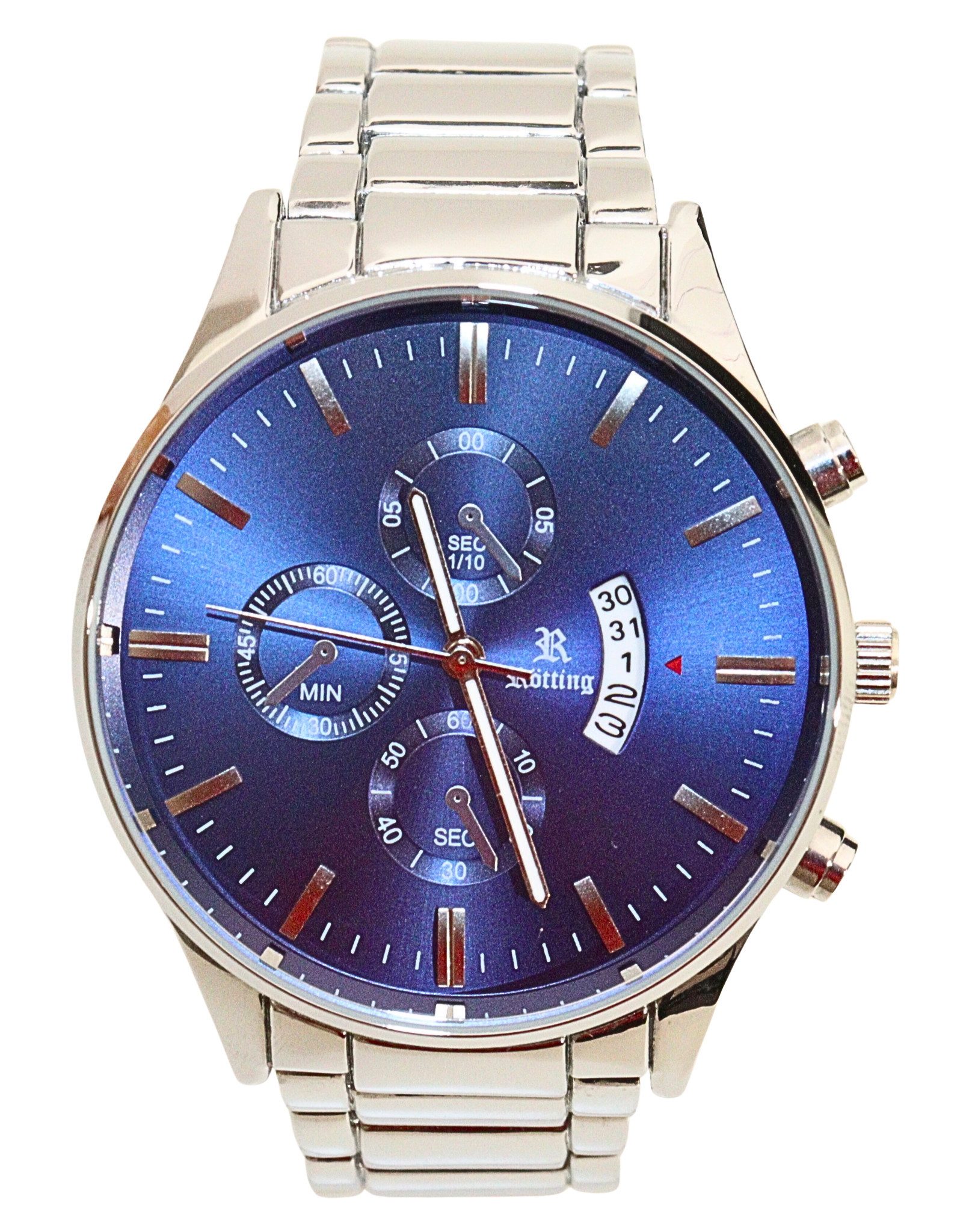 Rötting Design Quarzuhr Herrenuhr blaues Ziffernblatt Datumsanzeige in Chrono-Look Design, aus der Collection "Rötting", Handgelenkumfang 18 bis 22 cm wählbar