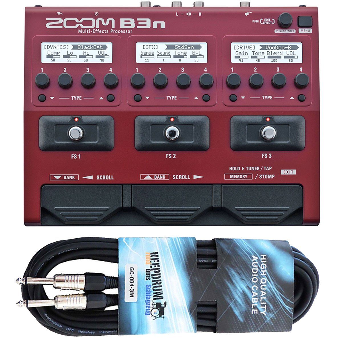 Zoom Audio E-Bass Zoom B3n Multi-Effektgerät für Bass + Kabel