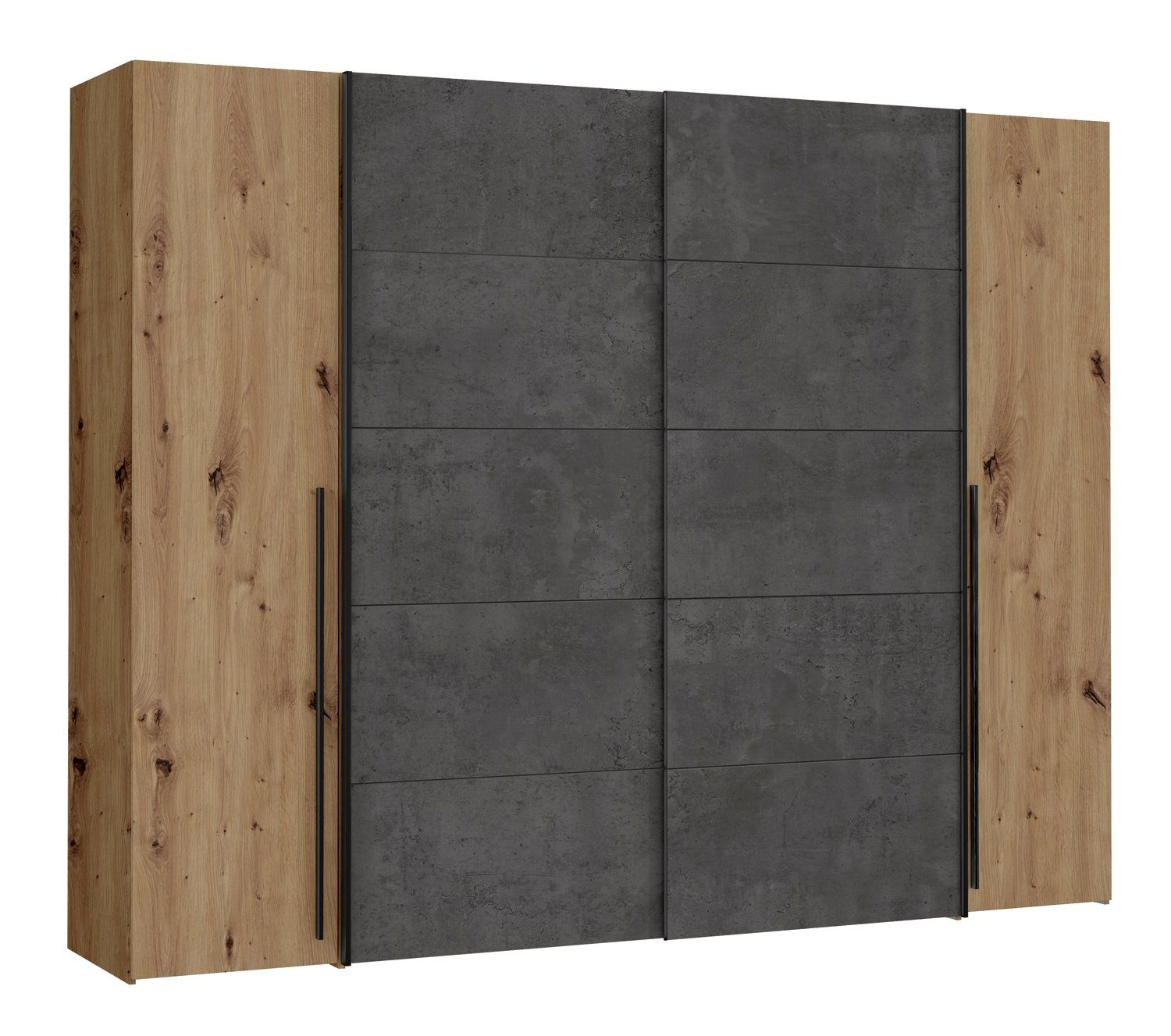 Dreh-/Schwebetürenschrank NARAGO, 4-türig, Artisan Eiche Dekor, Betondekor