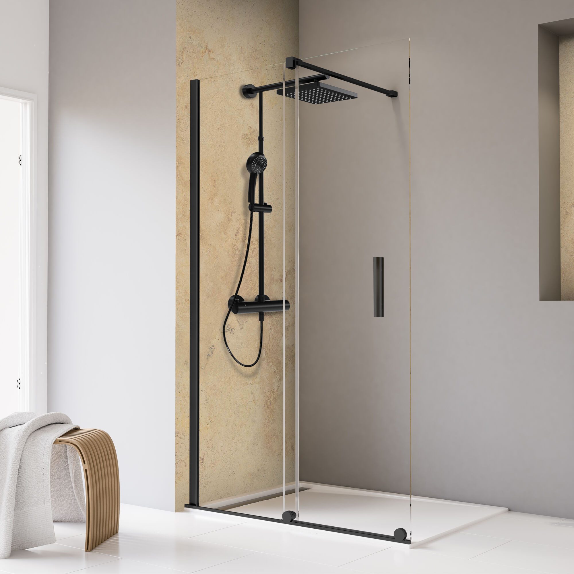 Schulte Walk-in-Dusche MAXXI2 Walk In als Schiebetür mit Rollen unten, Sicherheitsglas, (2 tlg), mit Nano-Beschichtung