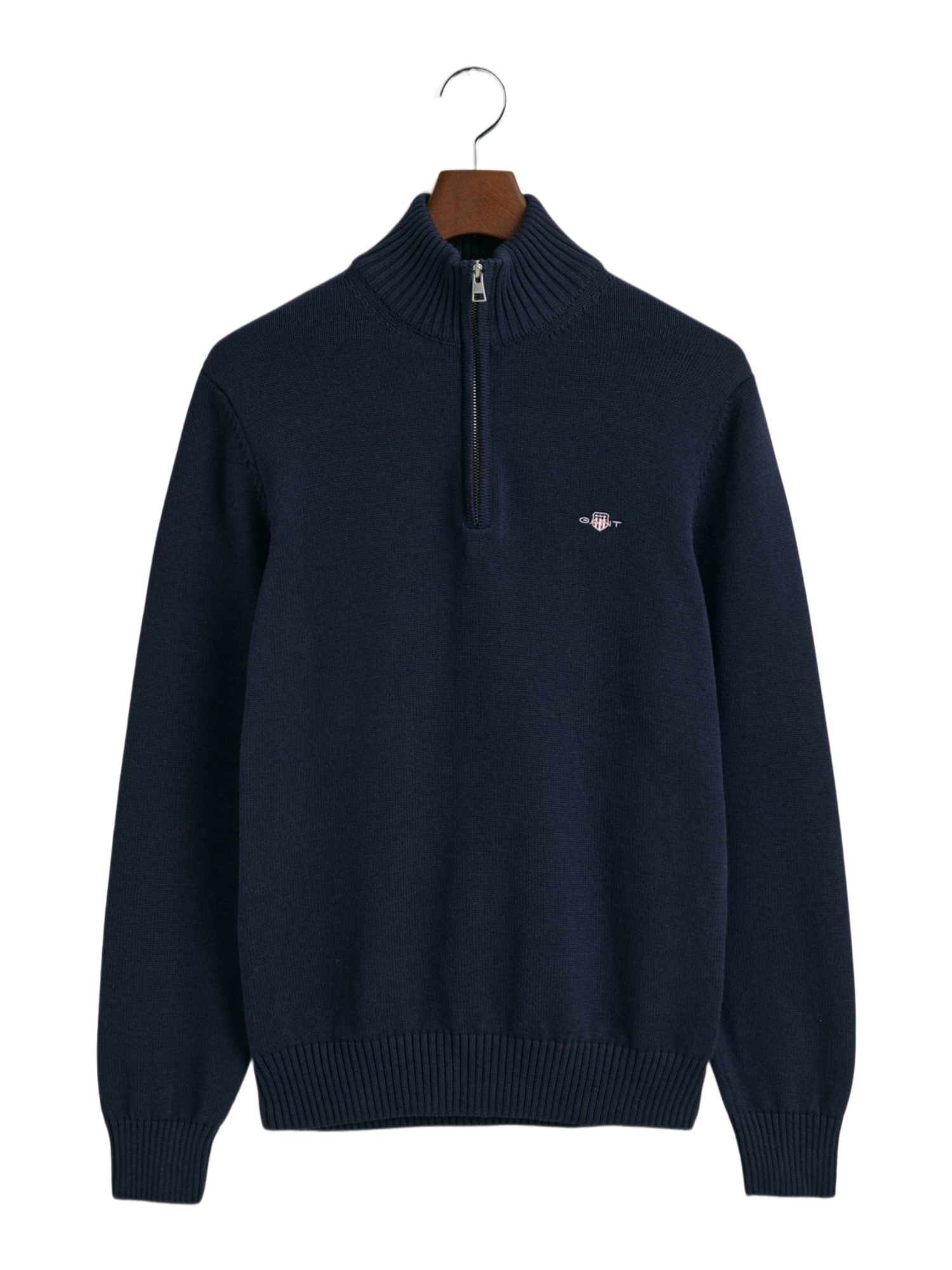 Gant Troyer blau,Casual,Baumwolle,Unifarben,Troyer-Kragen,Lang,Regular Fit