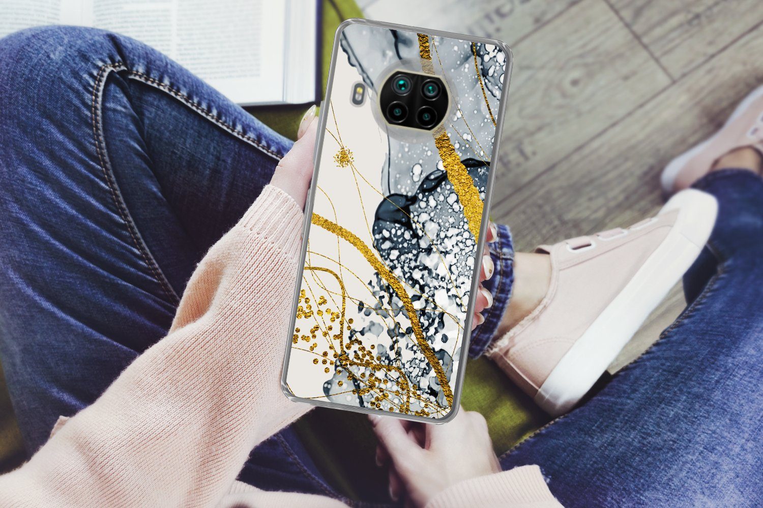 MuchoWow Handyhülle für Xiaomi Mi 10T Lite 5G Abstrakt - Gold - Natur - Kunst, Phone Case, Silikon, Schutzhülle Dünn