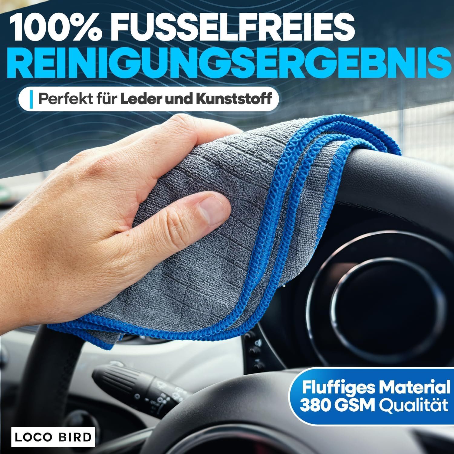 Loco Bird Microfasertücher in 380GSM - Auto & Haushalt fusselfreier Putztuch Bad Mikrofasertuch (40x40 cm, 6-tlg., Putztücher für Küche grau, Reinigungstücher - Putzlappen, Streifenfreie und fusselfreie Reinigung sowie Politur von Oberflächen)