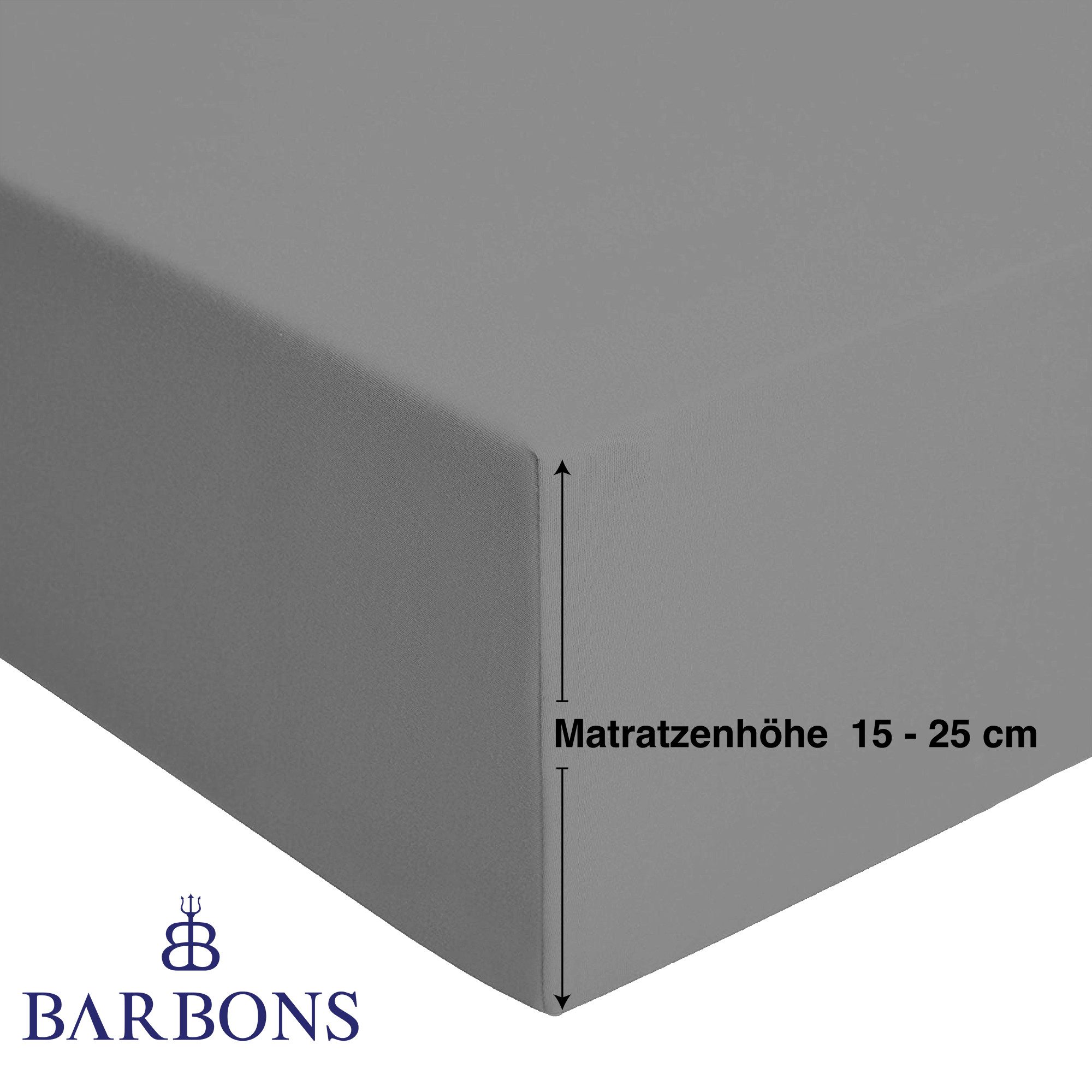 BARBONS Spannbettlaken Jersey Bettlaken, 145 g/m² Spannbetttuch, bis zu 25cm Höhe, Topper, Jersey aus 100% Baumwolle, Gummizug: rundum, (1 Stück), Rundumgummi, Atmungsaktiv